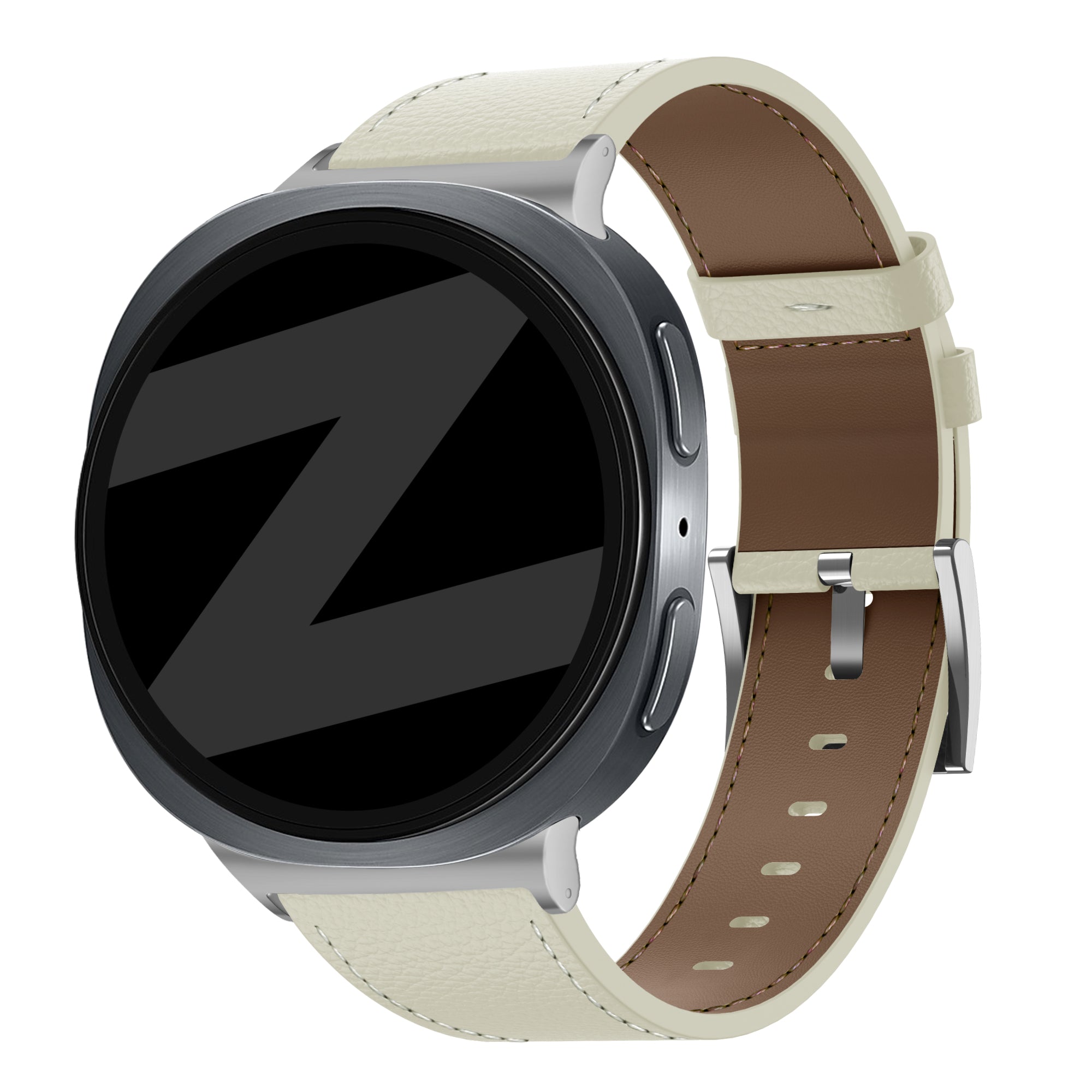 Bandz Samsung Galaxy Watch 8 Classic lederen band 'Deluxe' (lichtbeige)