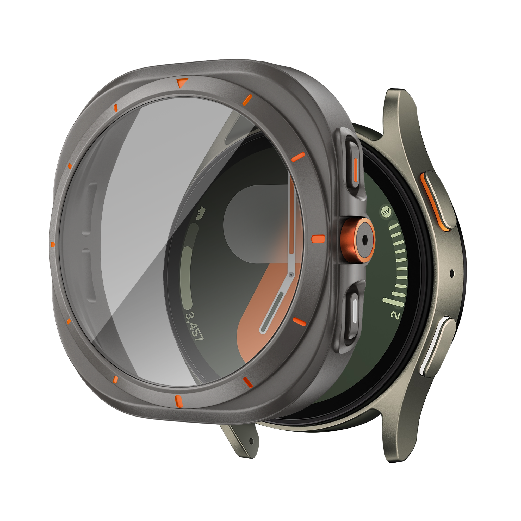 Bandz Samsung Galaxy Watch 7 - 44mm square PC hoesje met glas (titanium grijs)