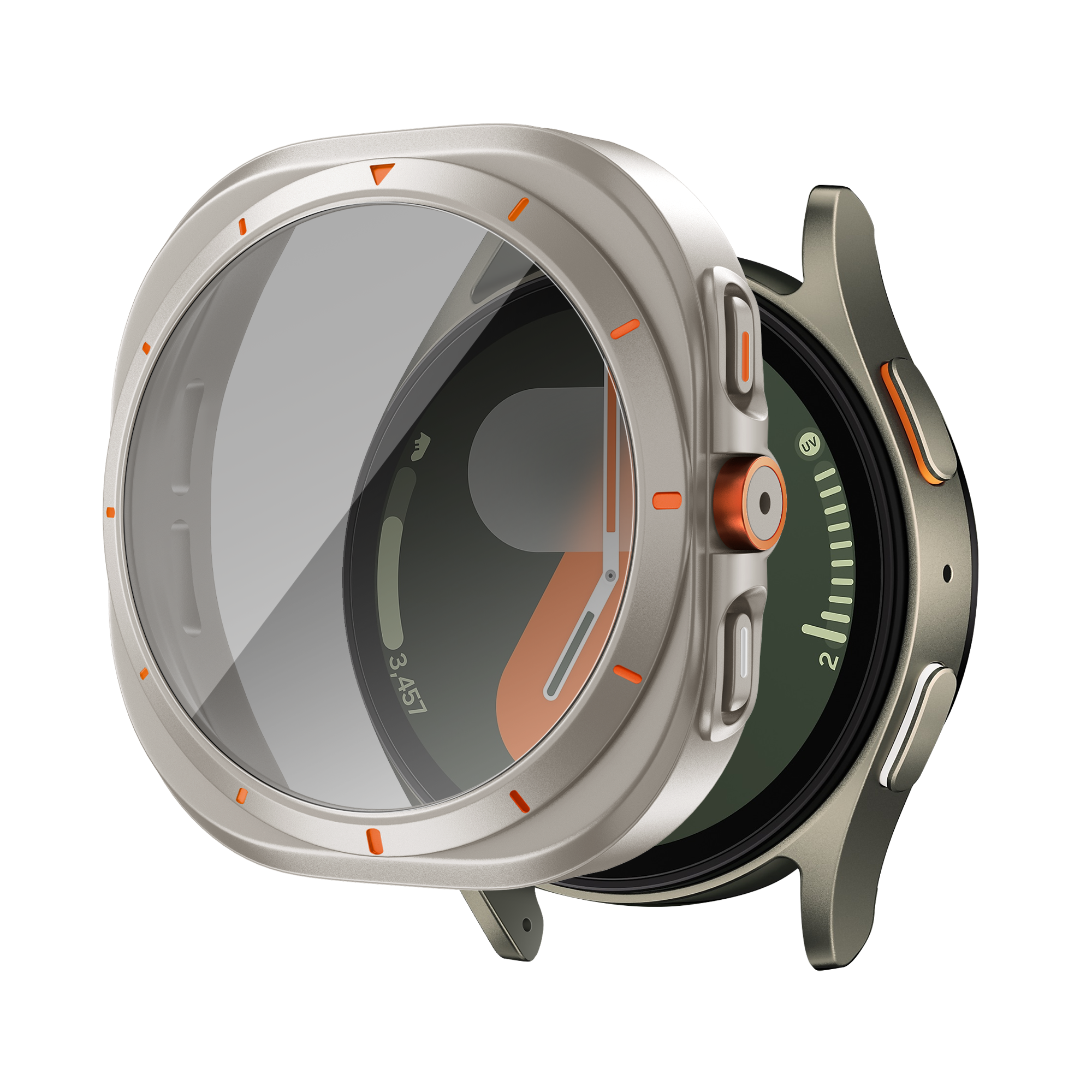 Bandz Samsung Galaxy Watch 7 - 44mm square PC hoesje met glas (titanium)