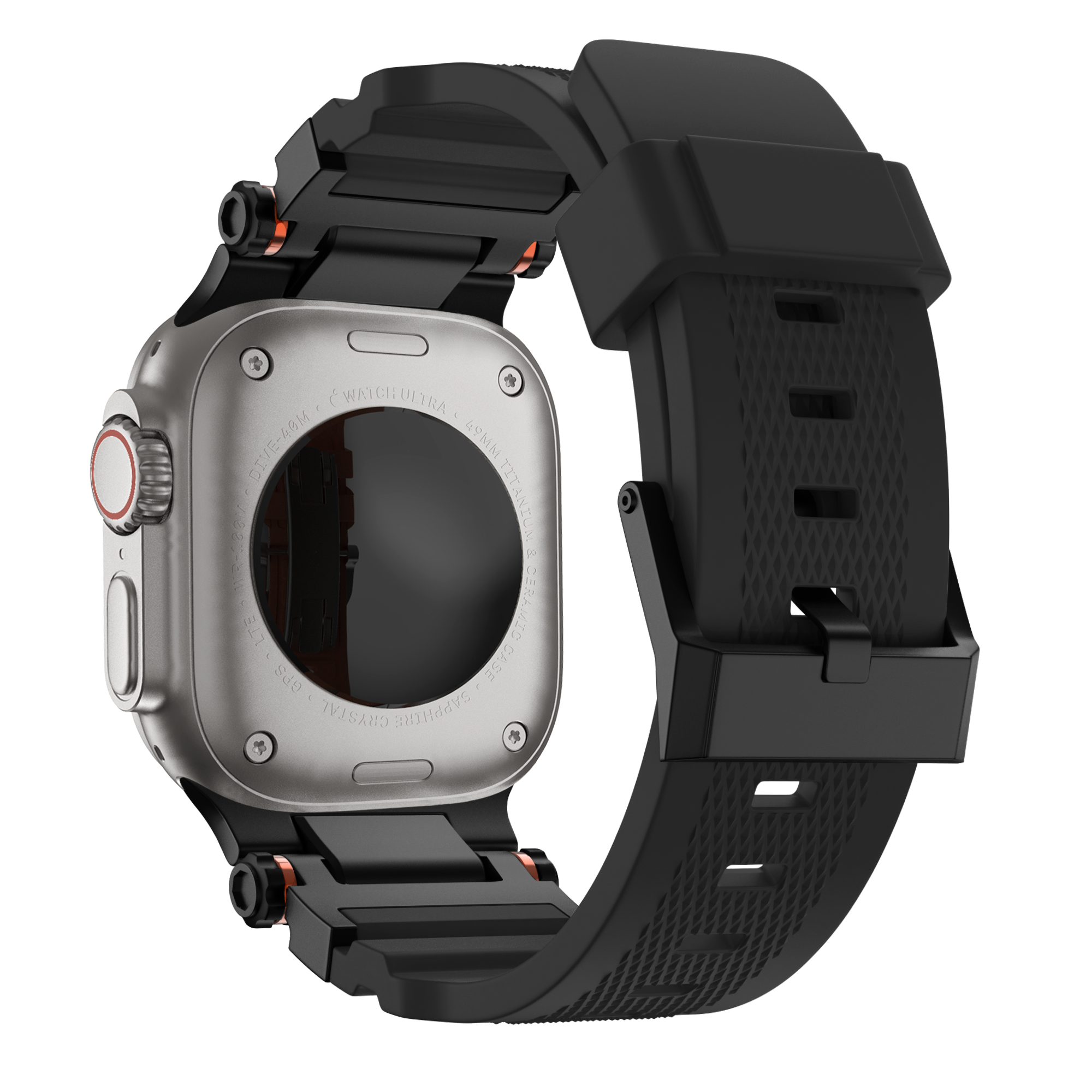 Bandz Apple Watch siliconen band 'Explorer' (zwart met zwart)