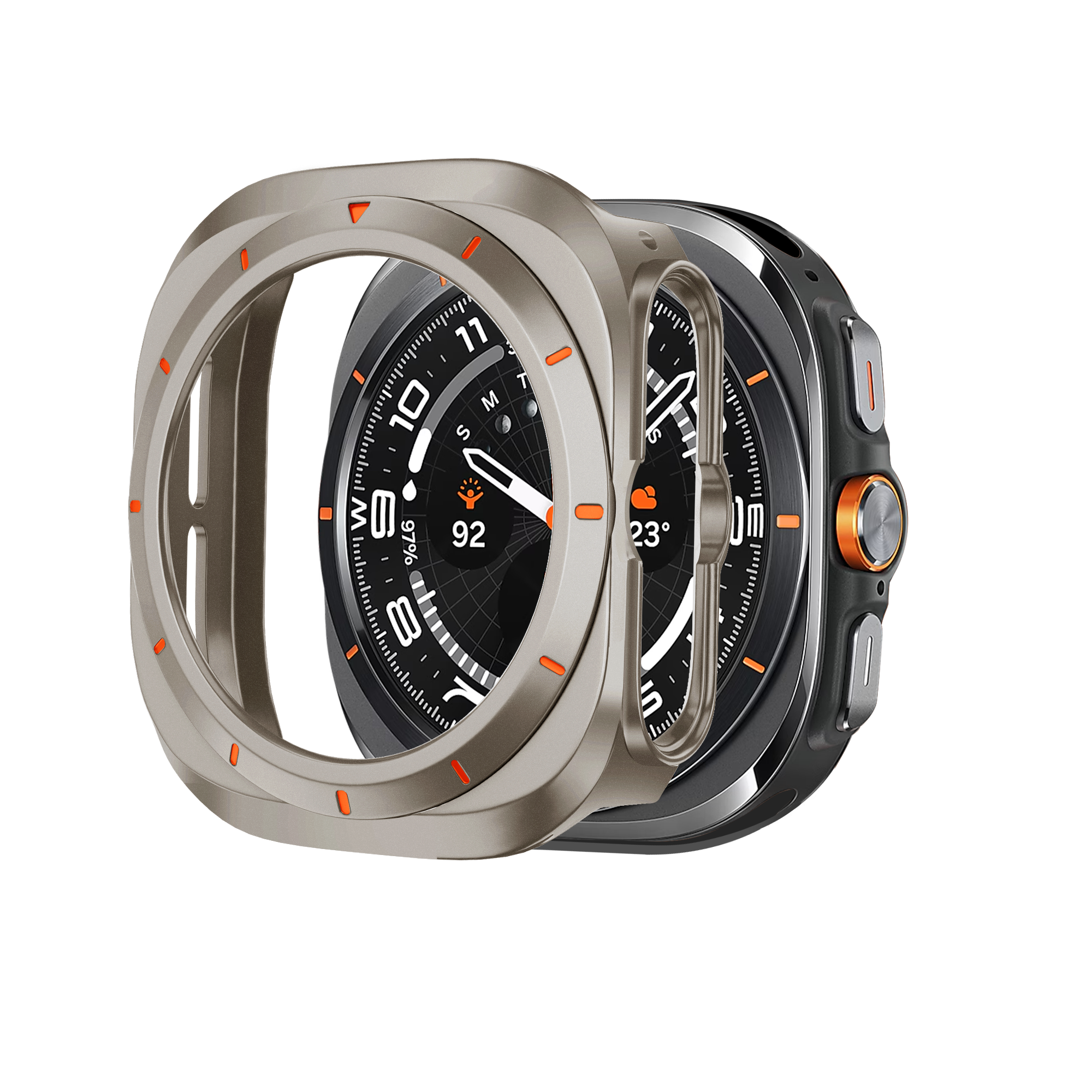 Bandz Samsung Galaxy Watch Ultra bezel PC hoesje (titanium met oranje)