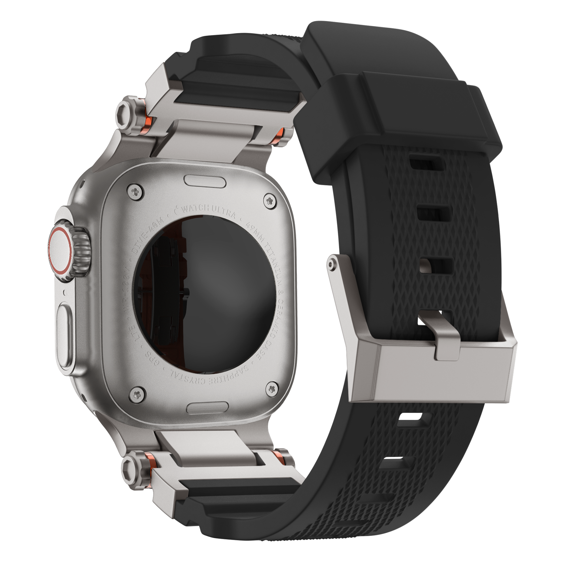 Bandz Apple Watch siliconen band 'Explorer' (zwart met titanium)