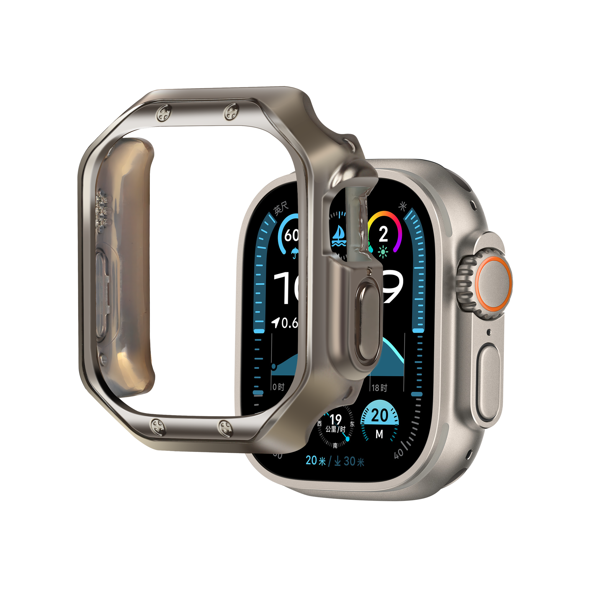 Bandz Apple Watch Ultra - 49mm gegalvaniseerd TPU hoesje (titanium)