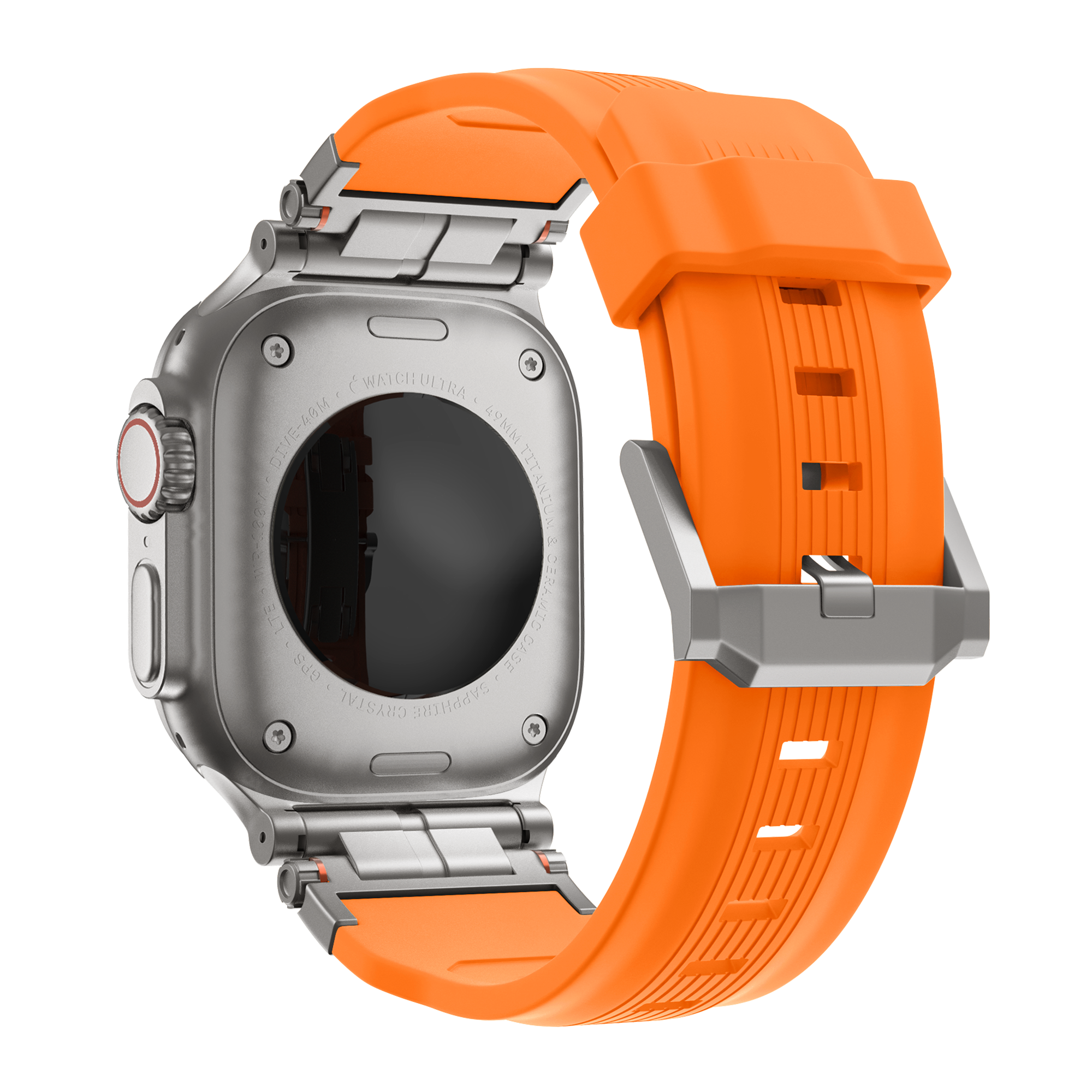 Bandz Apple Watch liquid siliconen band 'Explorer' (oranje met titanium)