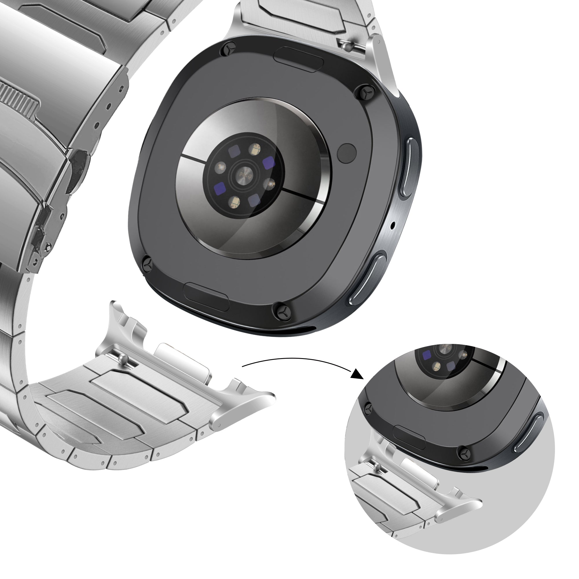 Bandz Samsung Galaxy Watch 8 Classic titanium band 'Deluxe' (zilver)