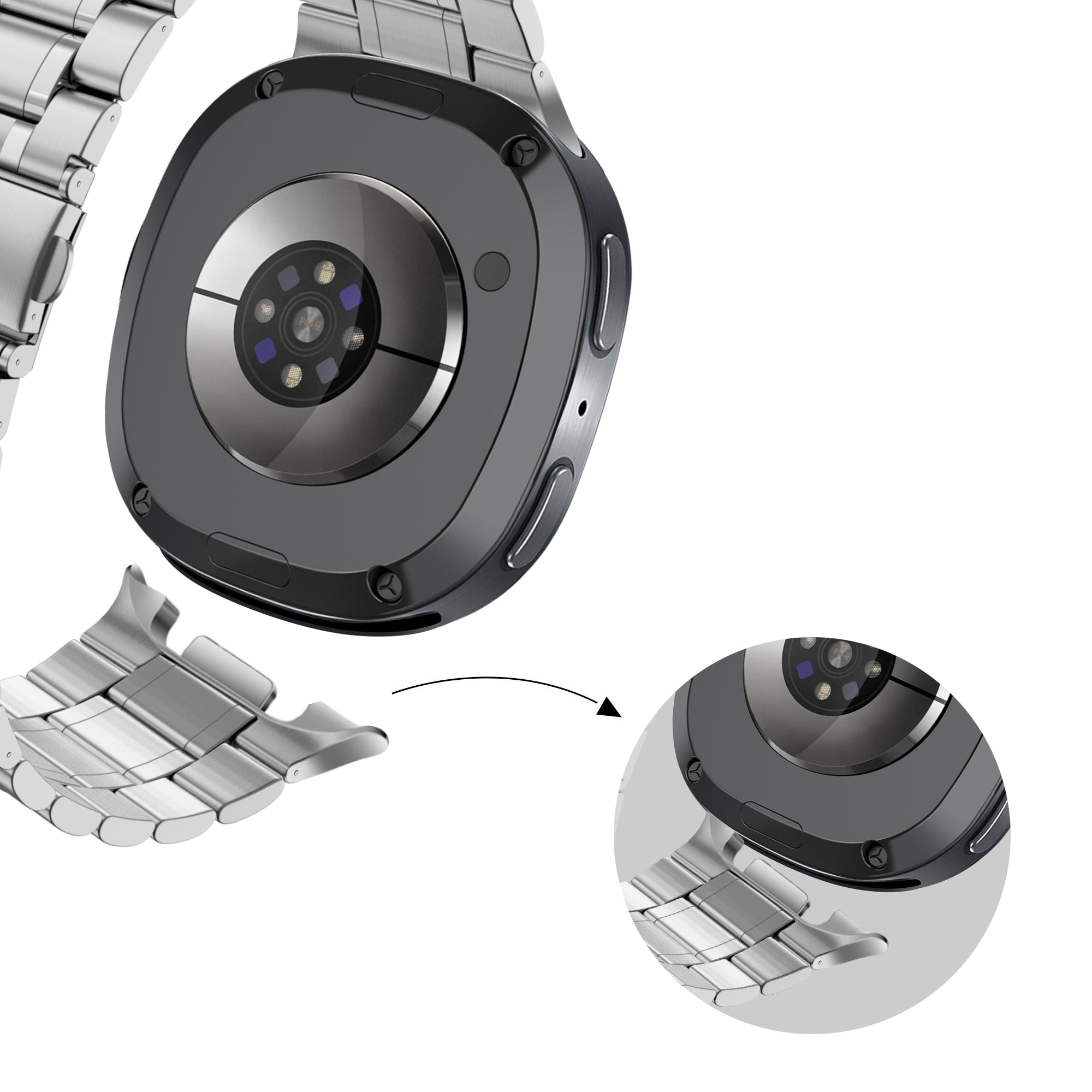 Bandz Samsung Galaxy Watch 8 - 44mm stalen band 'Deluxe' (zilver)