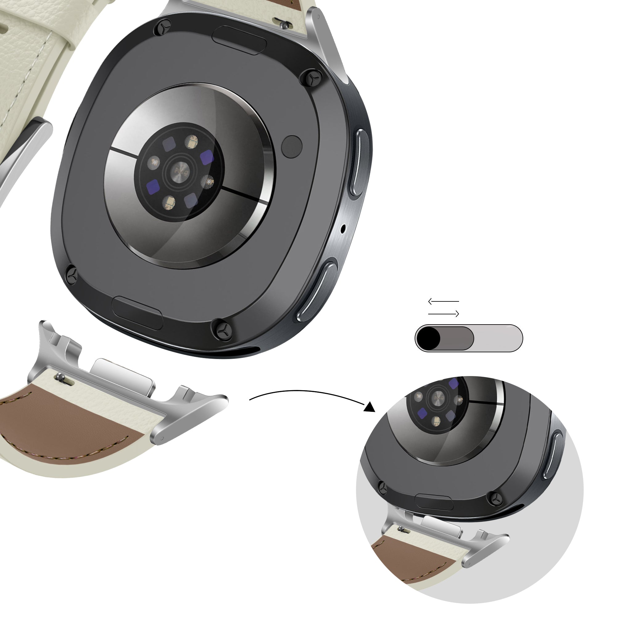 Bandz Samsung Galaxy Watch 8 Classic lederen band 'Deluxe' (lichtbeige)