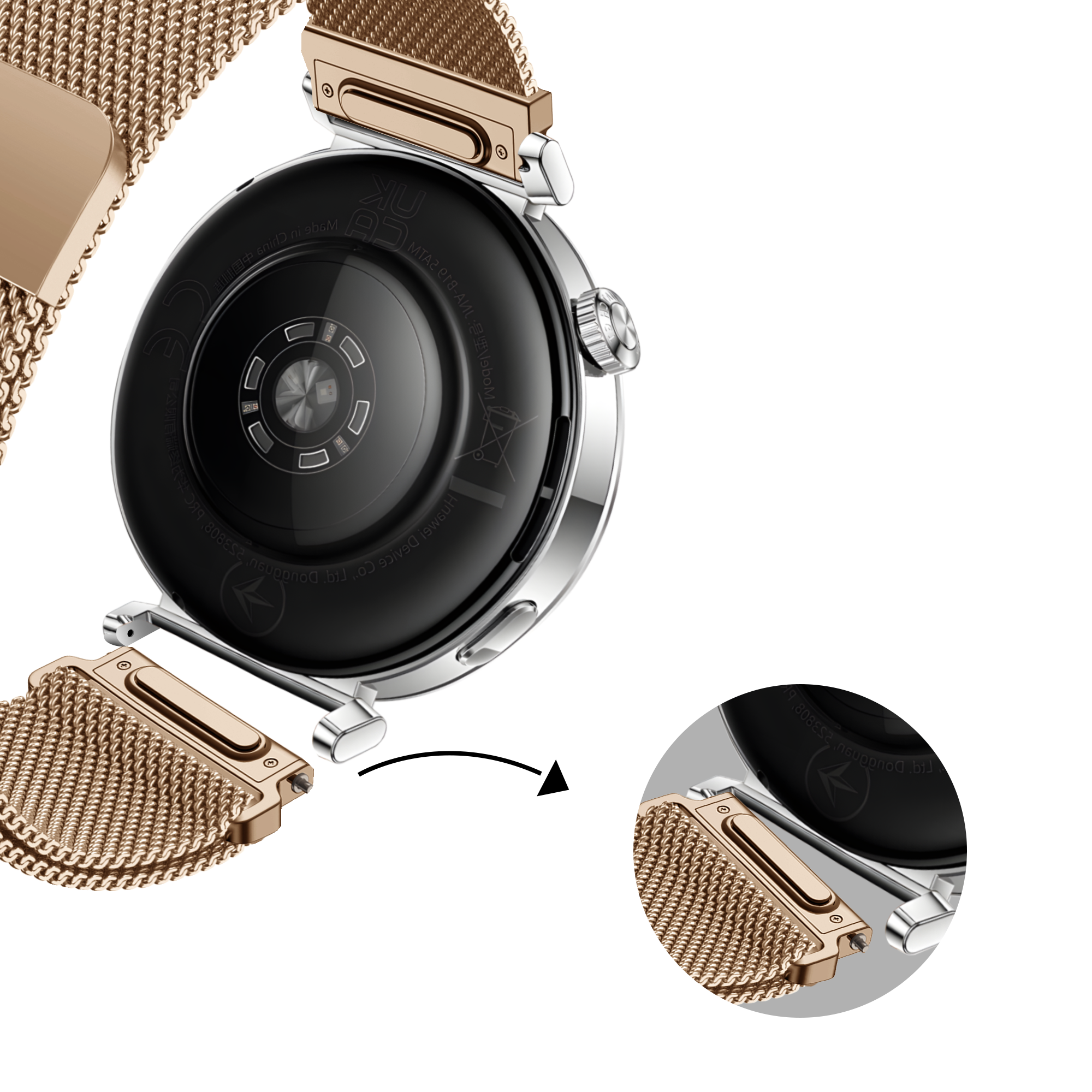 Bandz Withings ScanWatch 2 - 38mm Milanese band 'Easy fit' (rosé goud)