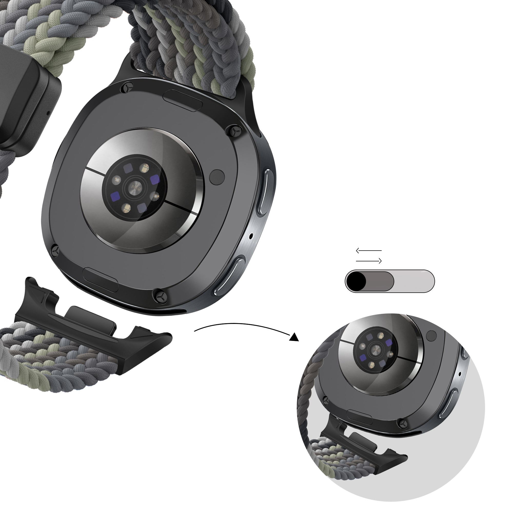 Bandz Samsung Galaxy Watch 8 - 44mm magnetisch geweven bandje (mandala zwart)