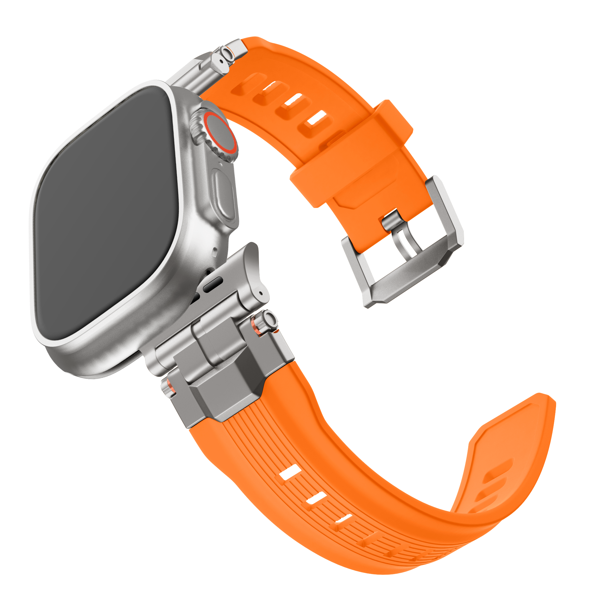 Bandz Apple Watch Liquid Silicone Strap 'Explorer' (Orange with Titanium)