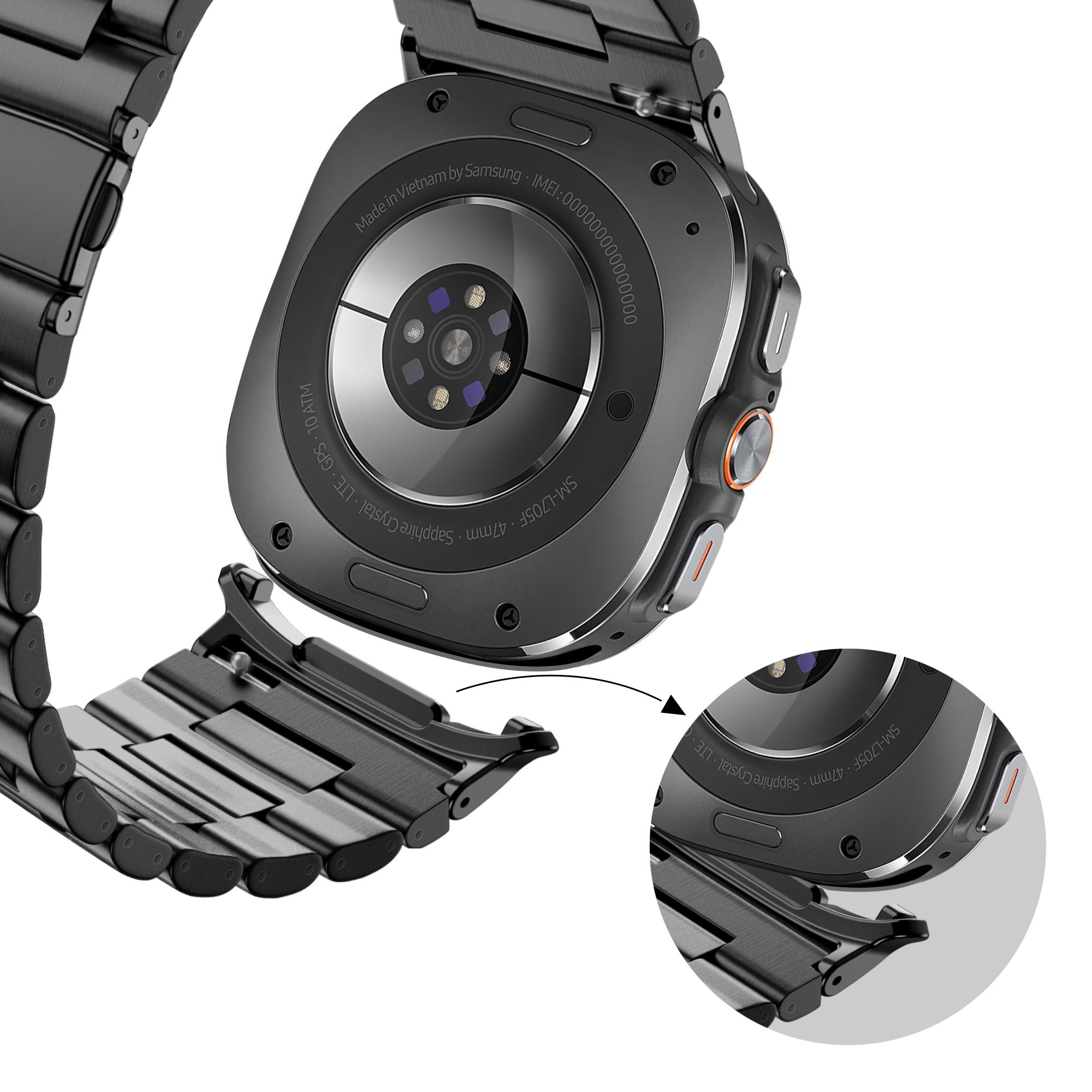 Bandz Samsung Galaxy Watch Ultra stalen schakel band 'Deluxe' (zwart)