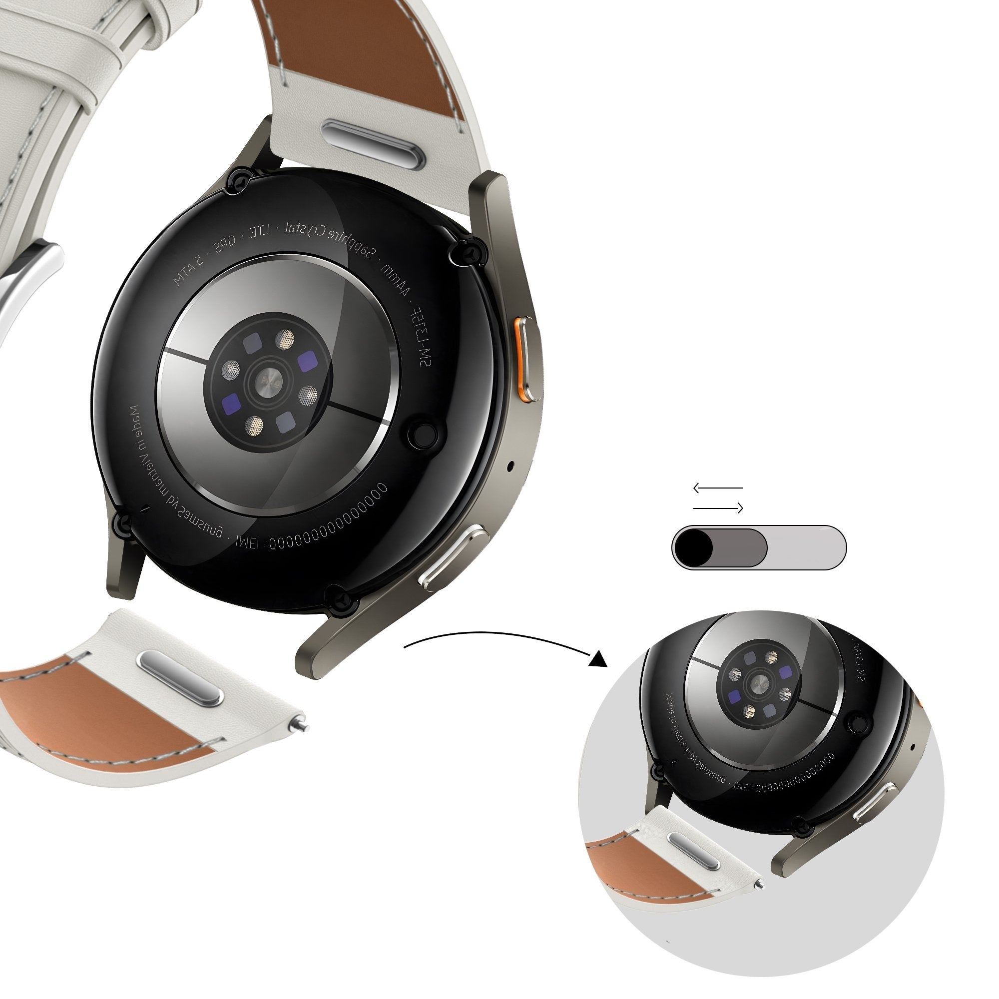 Bandz Huawei Watch 5 - 42mm lederen band 'Easy fit' (wit)