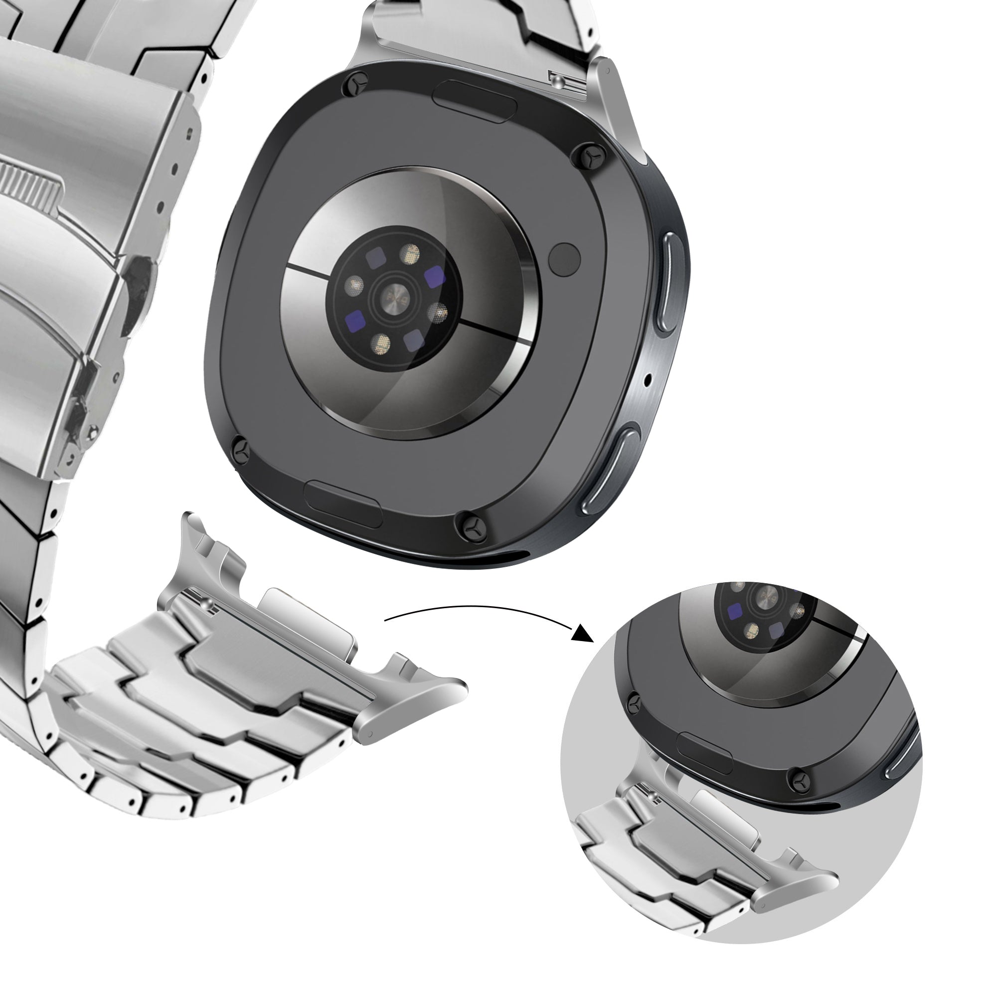 Bandz Samsung Galaxy Watch 8 Classic stalen band 'Iron' (zilver)