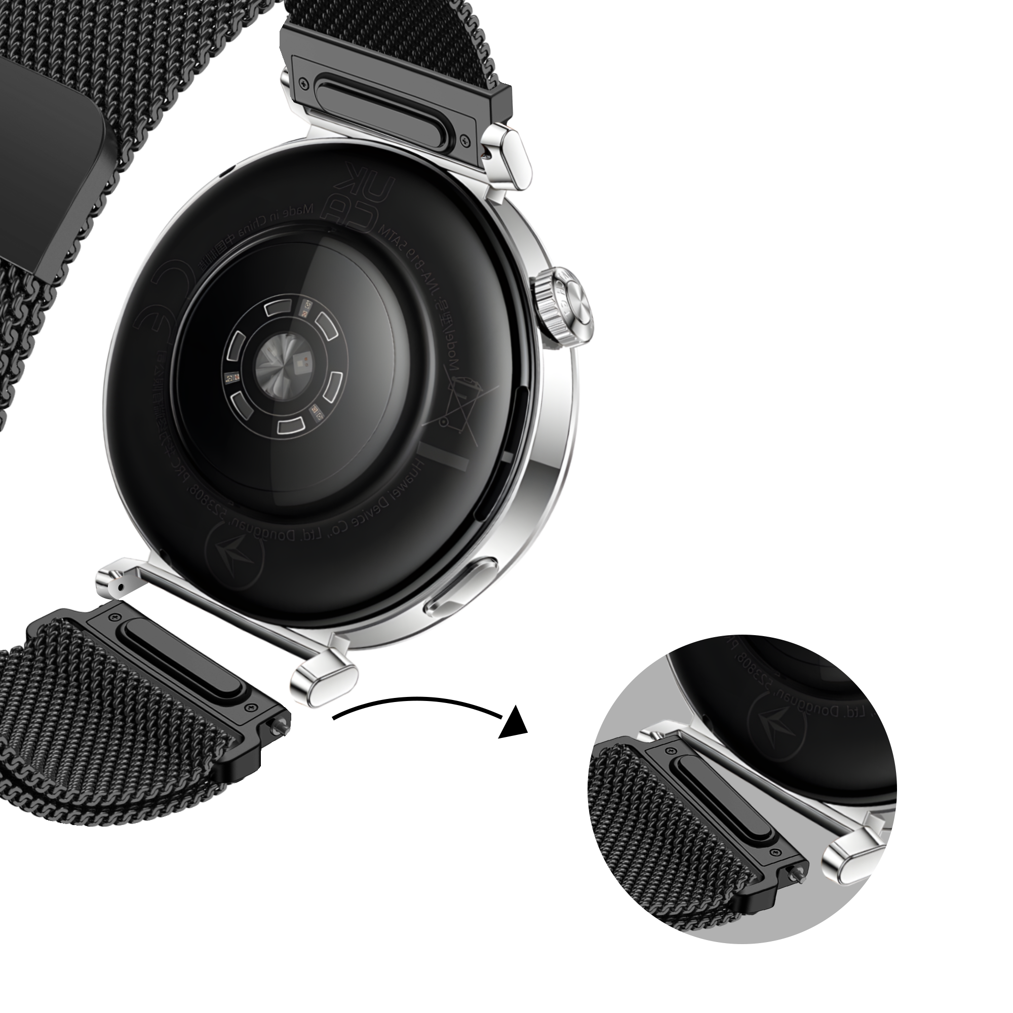 Bandz Huawei Watch GT 4 - 41mm Milanese band 'Easy fit' (zwart)