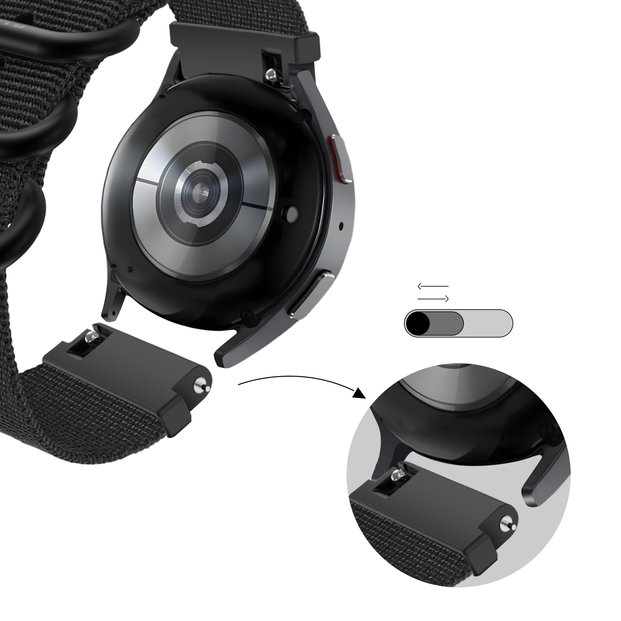 BALR Samsung Galaxy Watch 4 Classic 46mm nylon band met gesp (zwart)