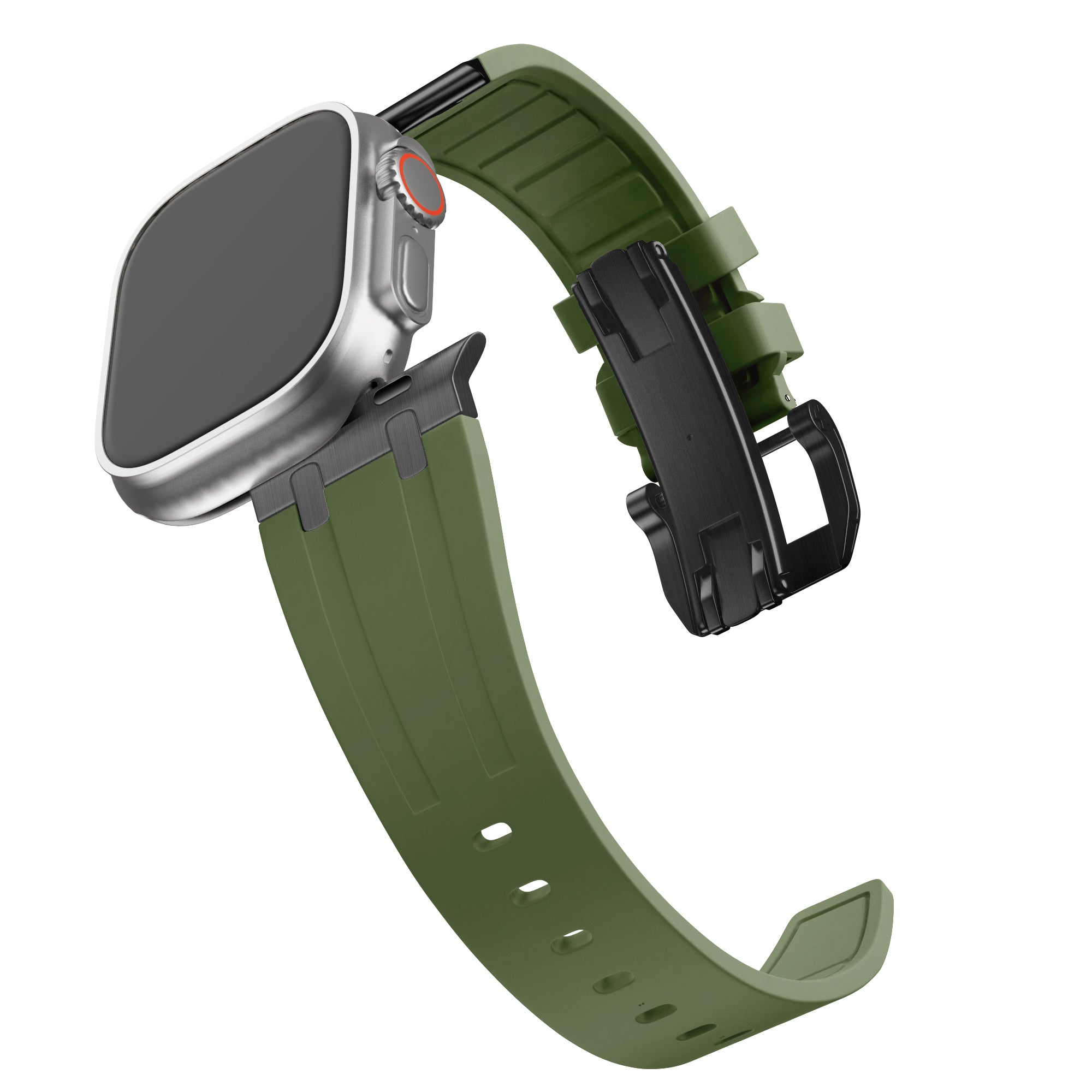 Bandz Apple Watch siliconen band 'Luxe Liquid' (groen met zwart)