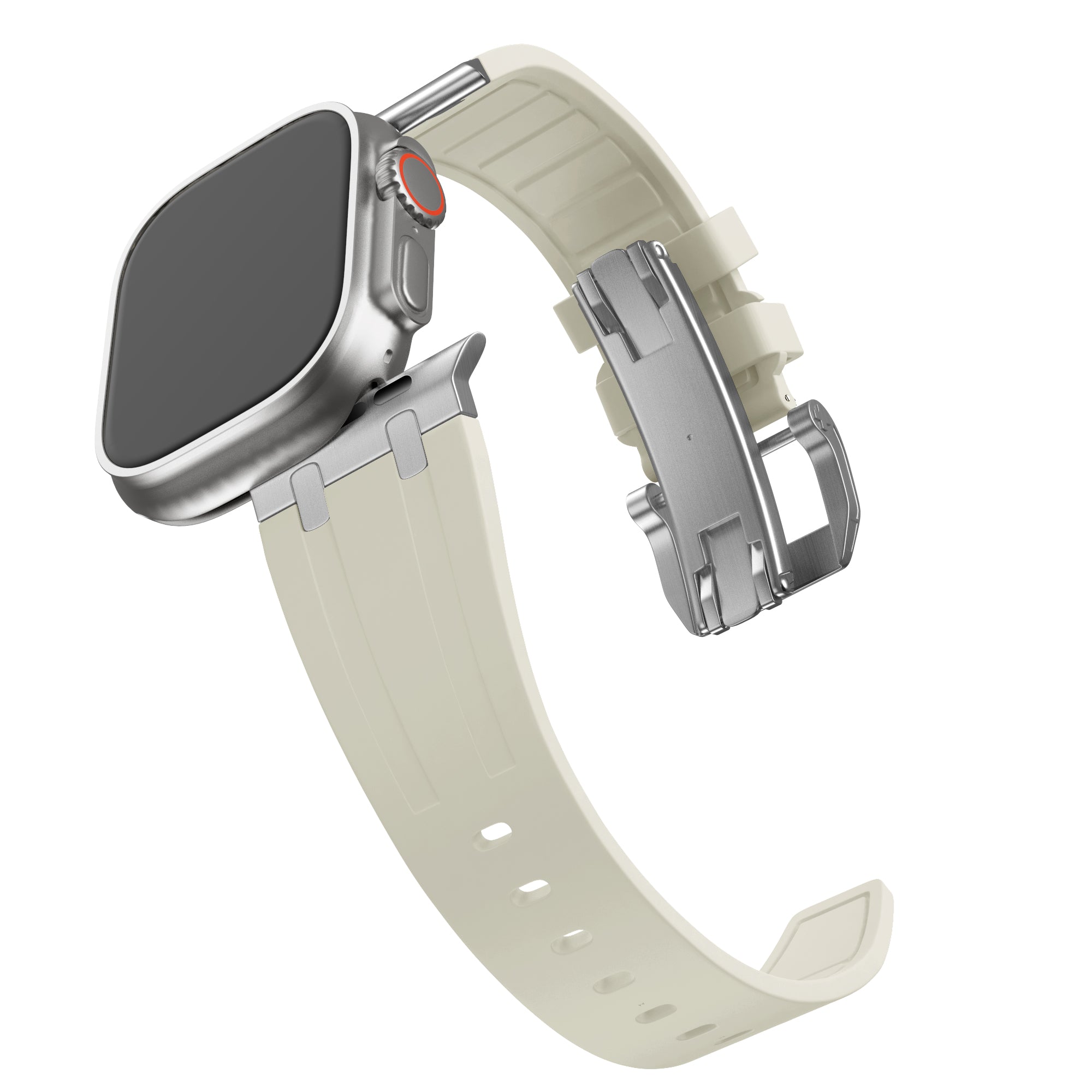 Bandz Apple Watch siliconen band 'Luxe Liquid' (beige met zilver)