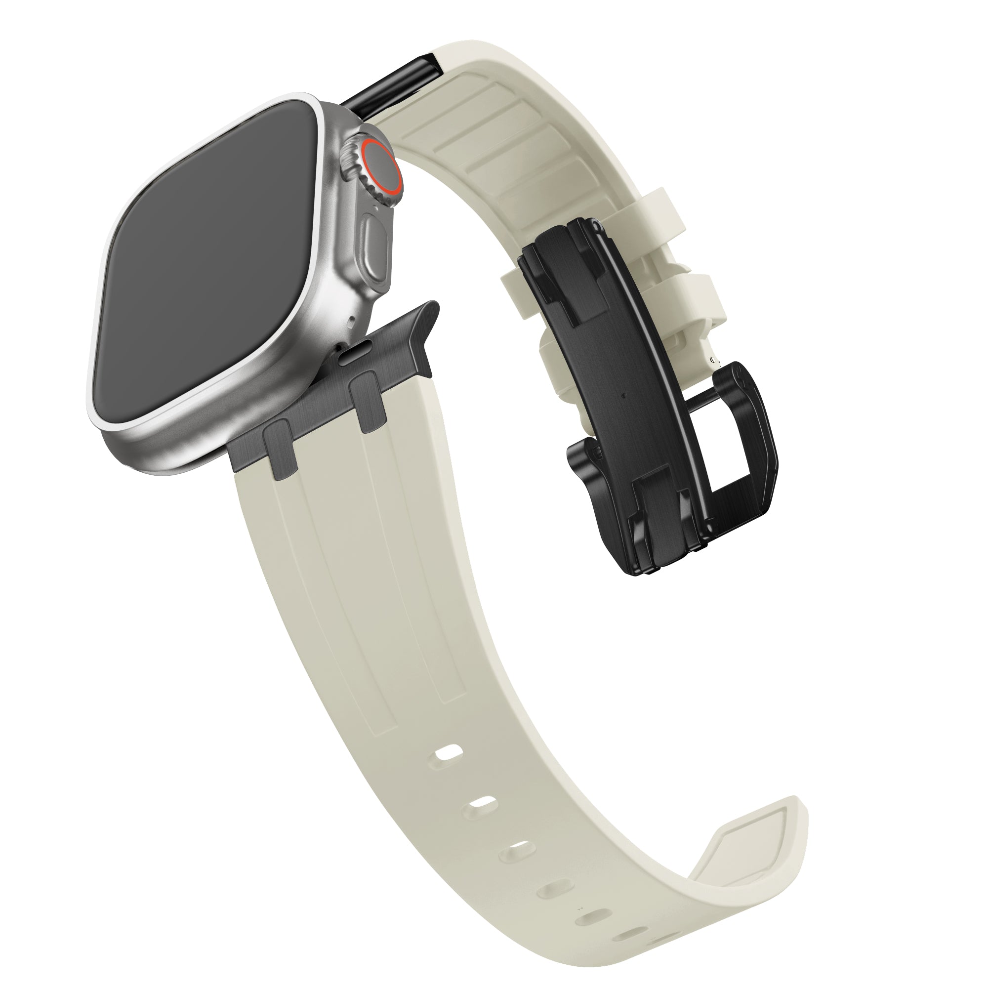 Bandz Apple Watch siliconen band 'Luxe Liquid' (beige met zwart)