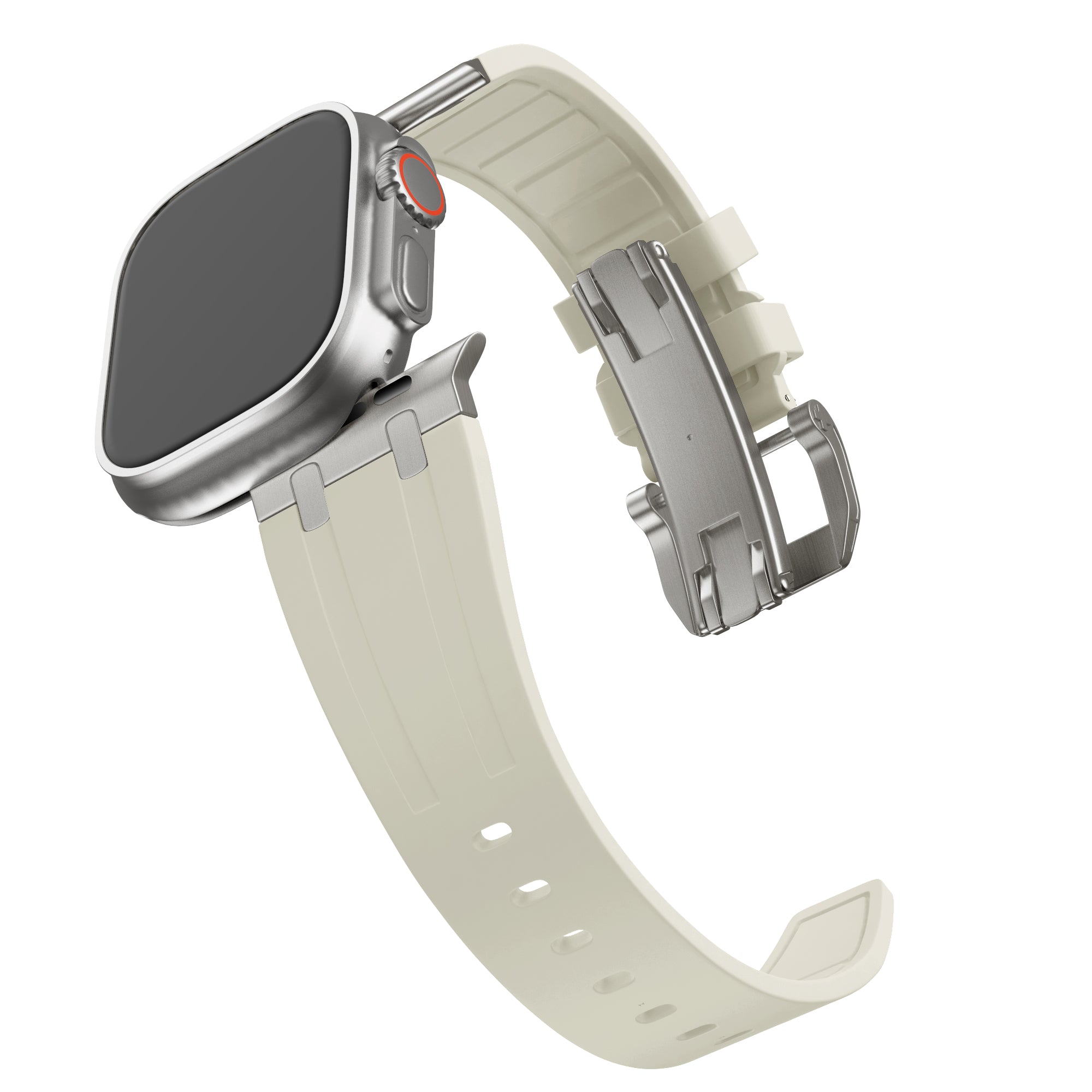Bandz Apple Watch siliconen band 'Luxe Liquid' (beige met titanium)