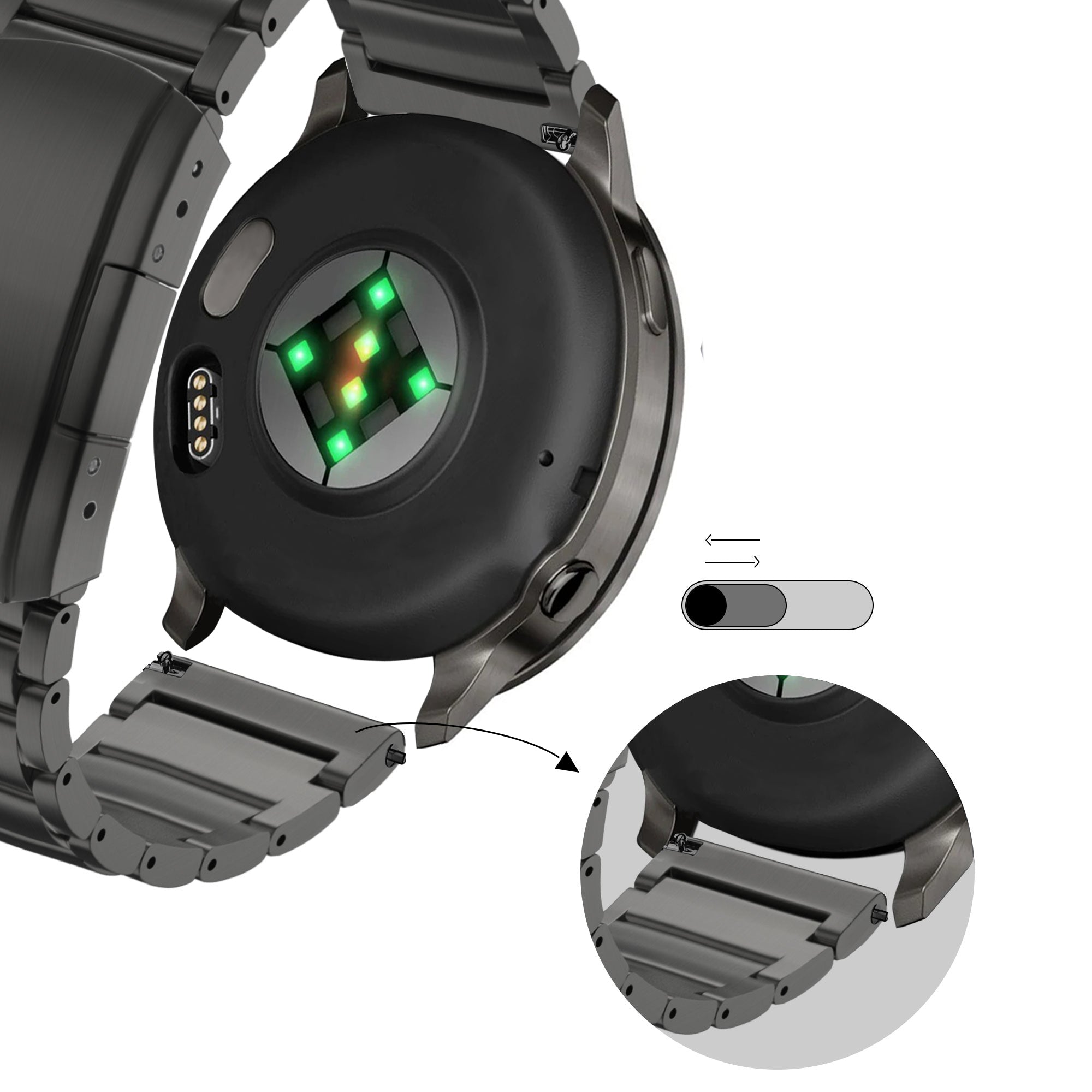 Bandz Garmin Vivoactive 3 titanium schakel band (zwart)