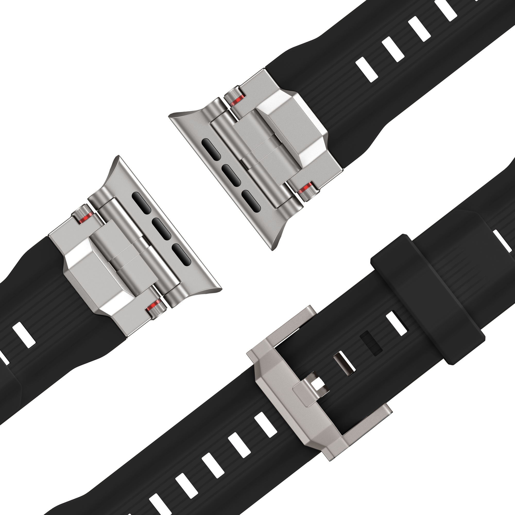 Bandz Apple Watch liquid siliconen band 'Explorer' (zwart met titanium)