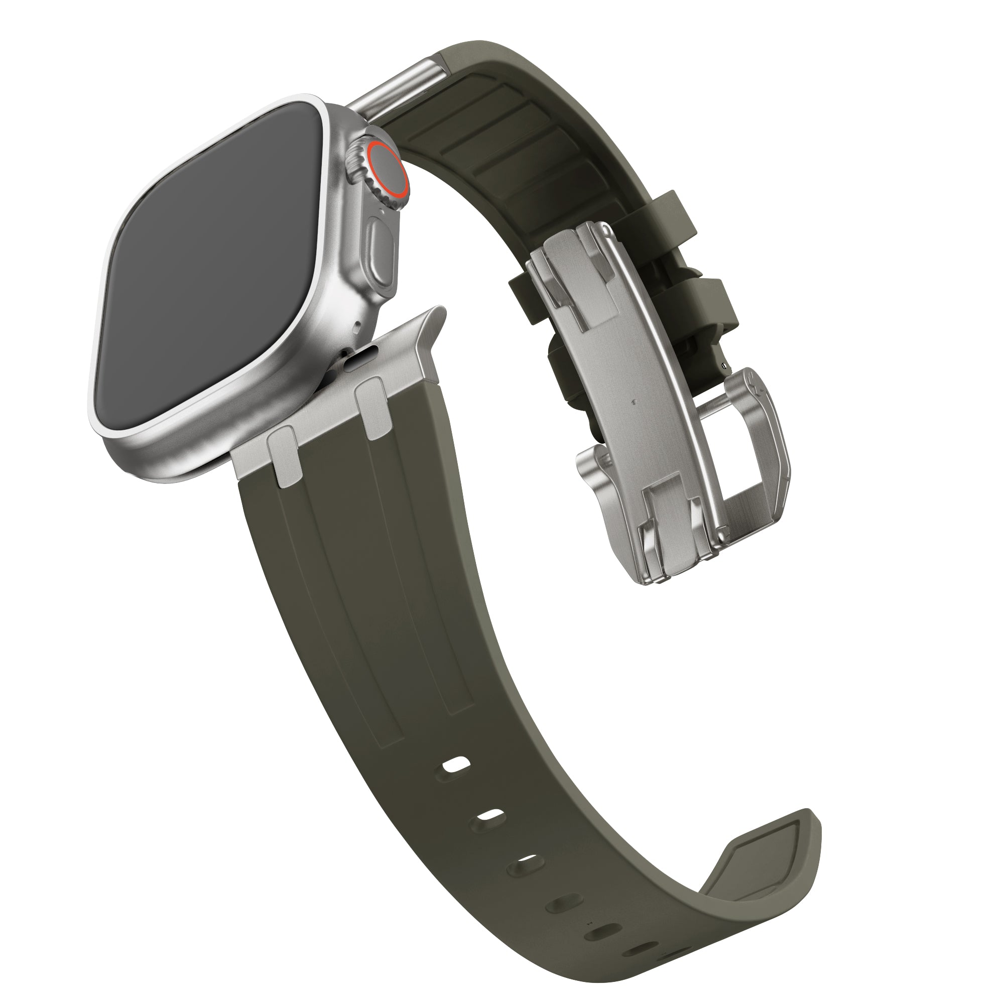 Bandz Apple Watch siliconen band 'Luxe Liquid' (bruin met titanium)