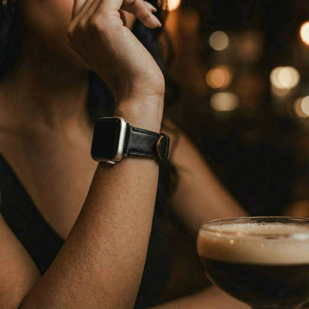 Apple Watch slimfit leren band (zwart)