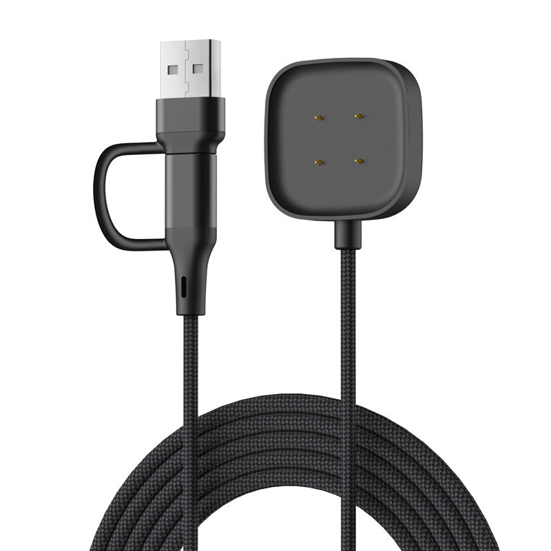 USB-A & C 2in1 Braided Fitbit Versa 4 oplader