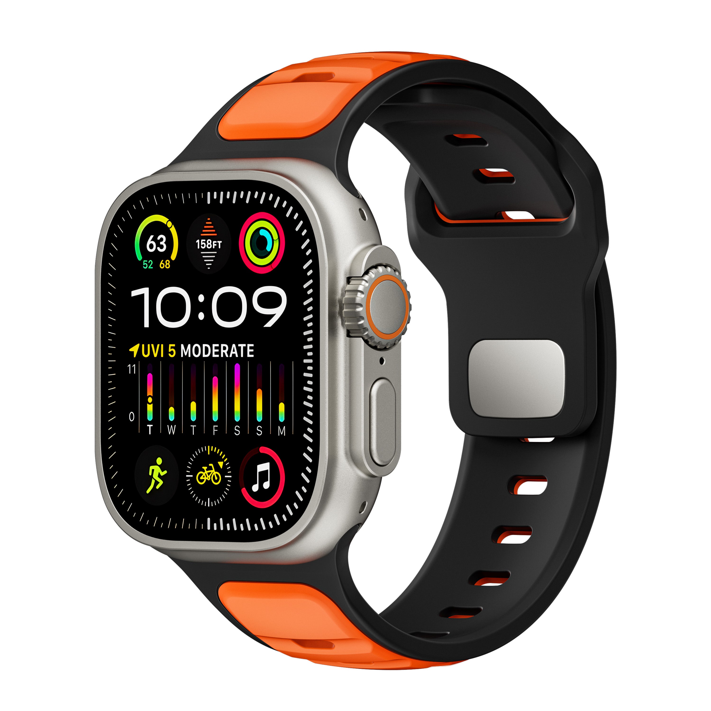 Apple Watch premium outdoor siliconen bandje (oranje/zwart)