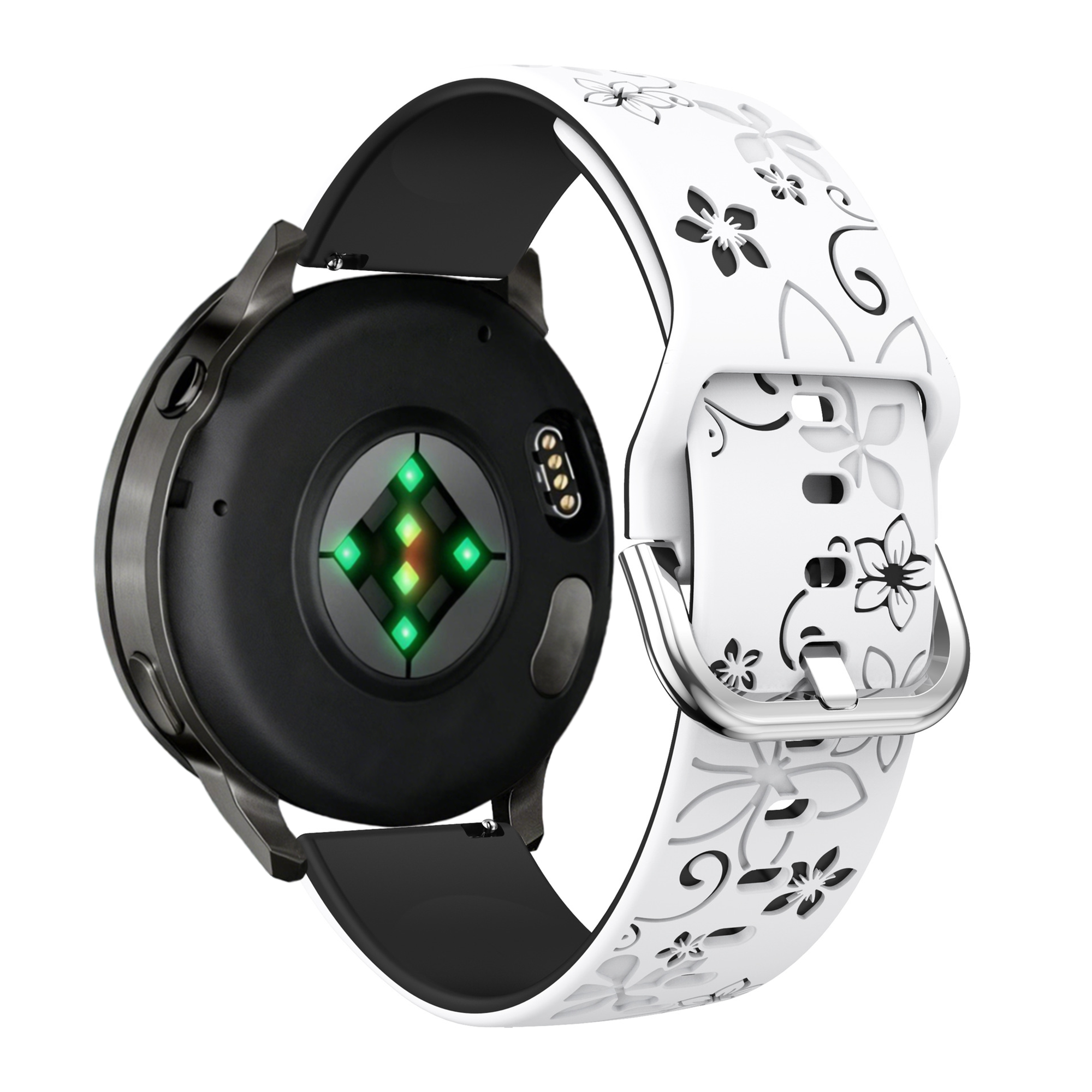 Bandz Garmin Vivomove Trend siliconen band 'Flowers' (wit/zwart)