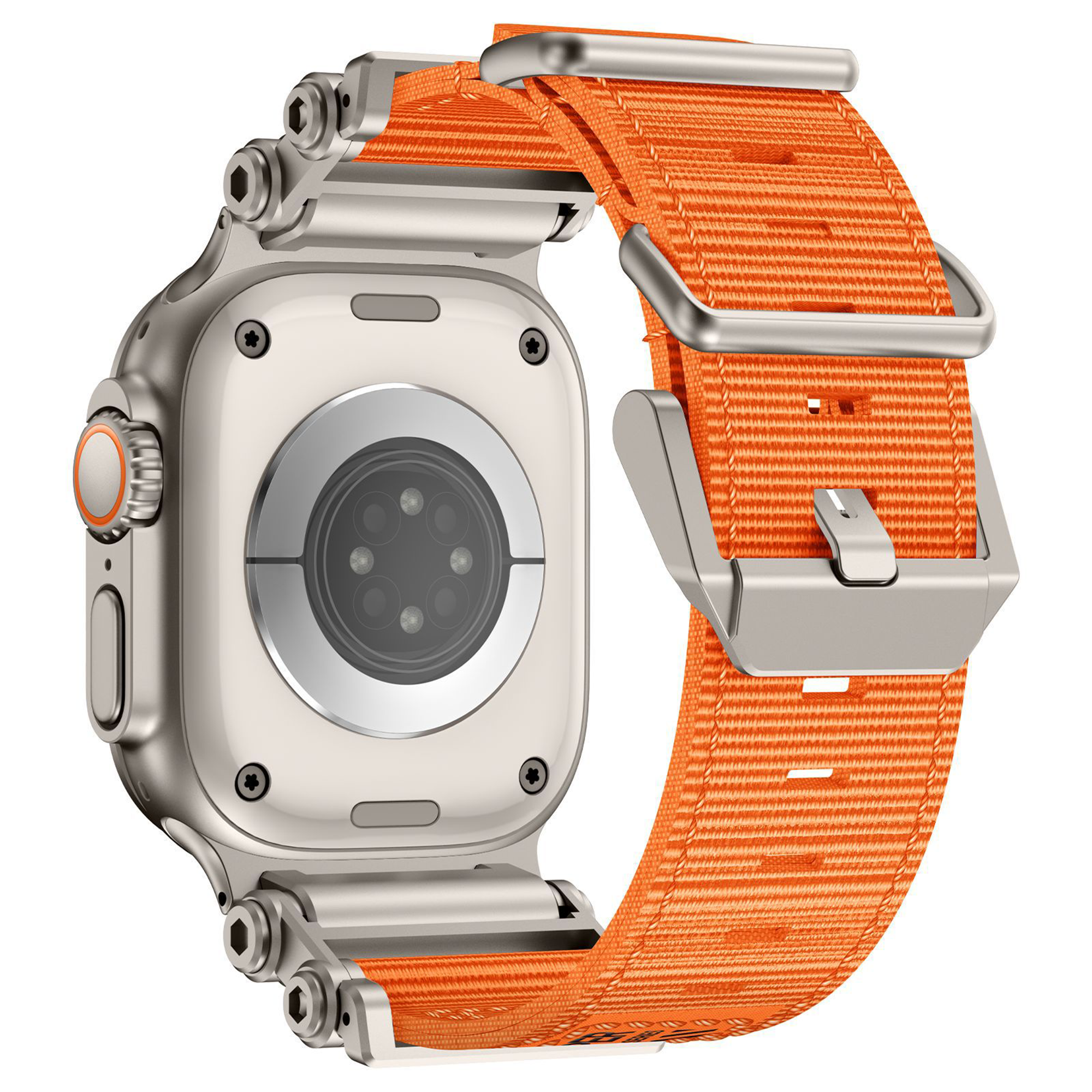 Bandz Apple Watch Ultra nylon band 'Explorer' (oranje met titanium)