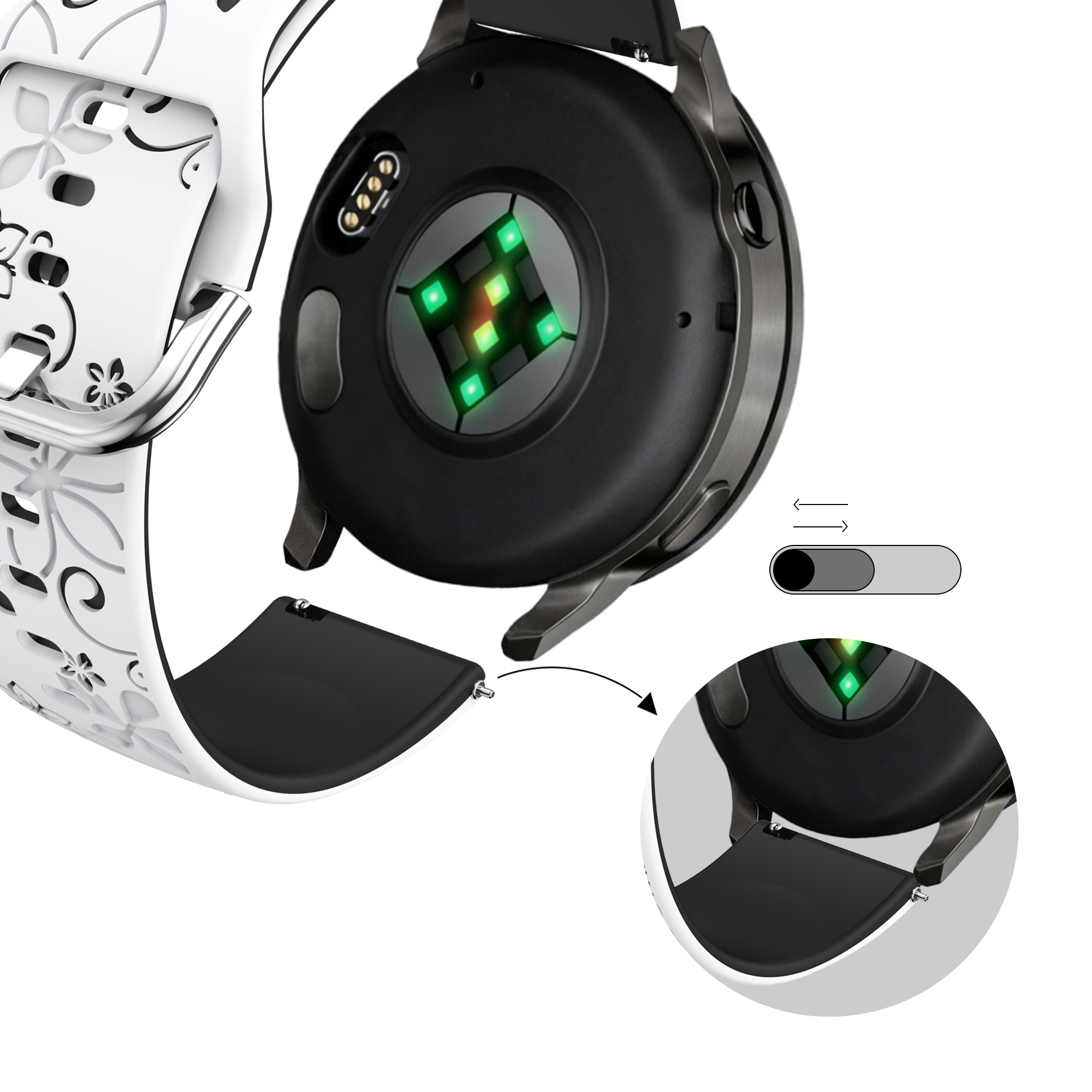 Bandz Garmin Vivomove Trend siliconen band 'Flowers' (wit/zwart)