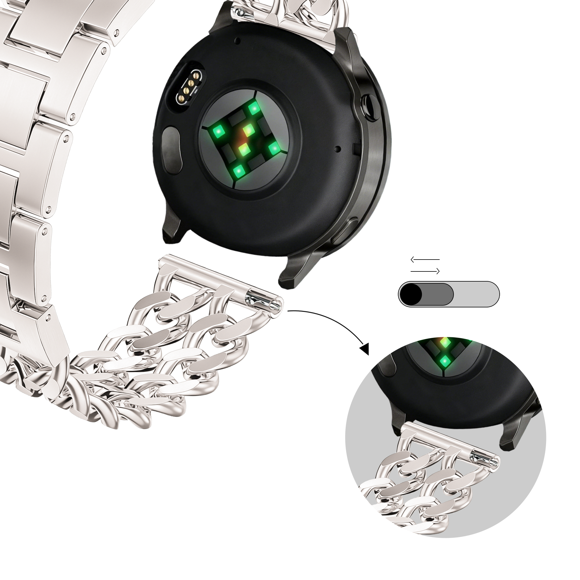 Bandz Polar Ignite metalen band 'Double Chains' (sterrenlicht)