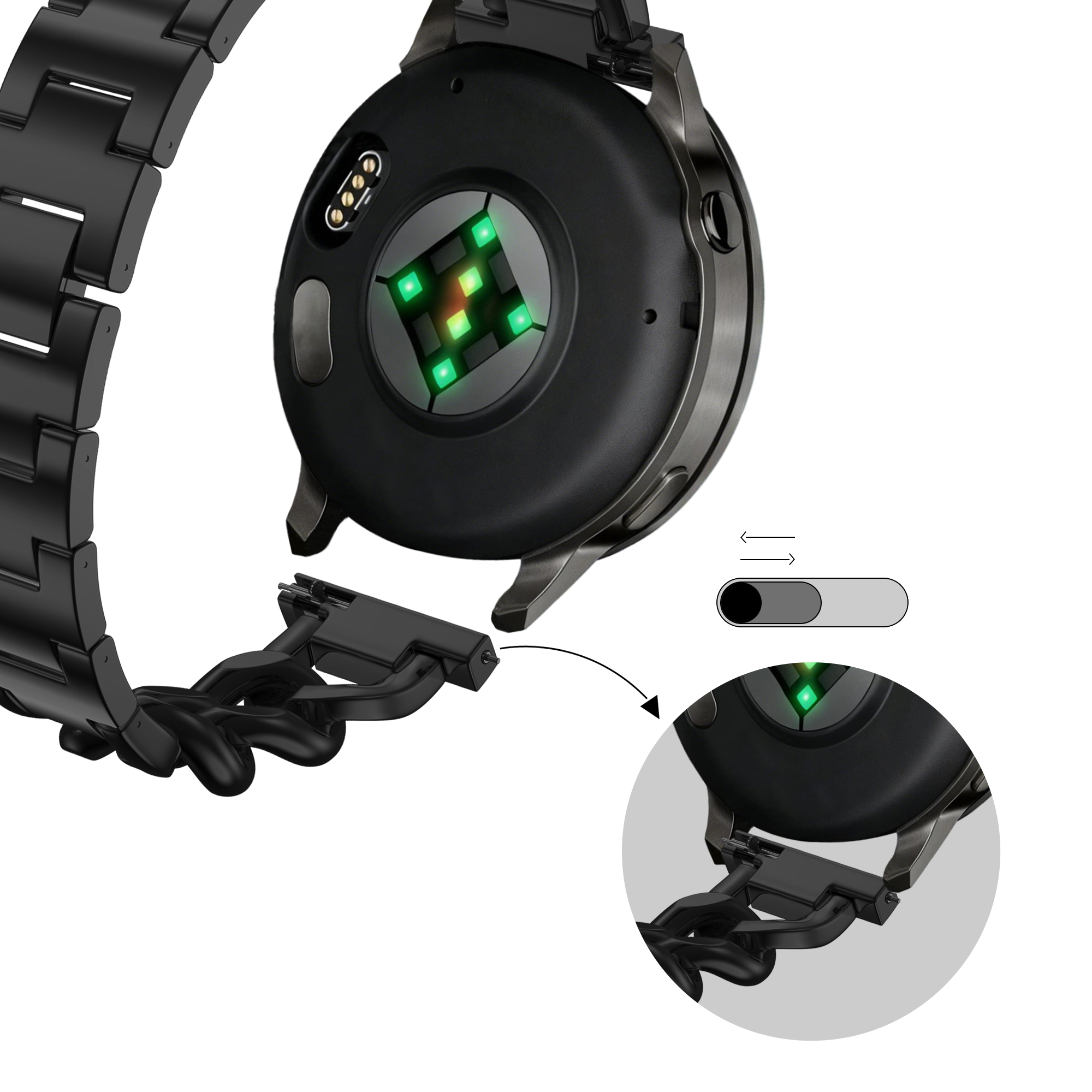 Bandz Garmin Forerunner 255s Metal Strap 'Chains' (Black)