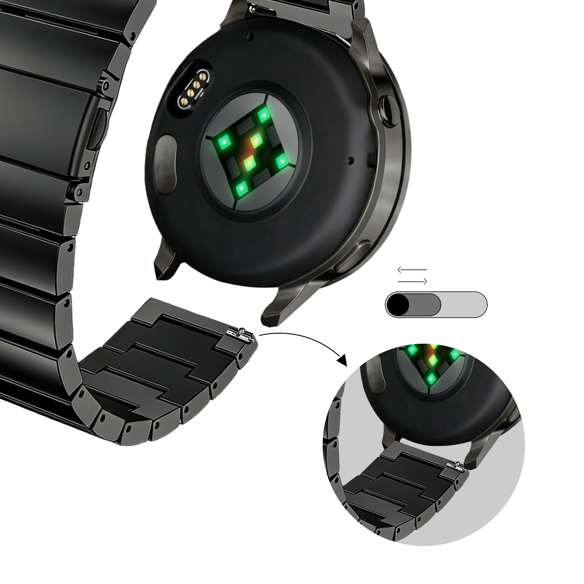 Bandz Garmin Forerunner 265 stalen band 'One Bead' (zwart)