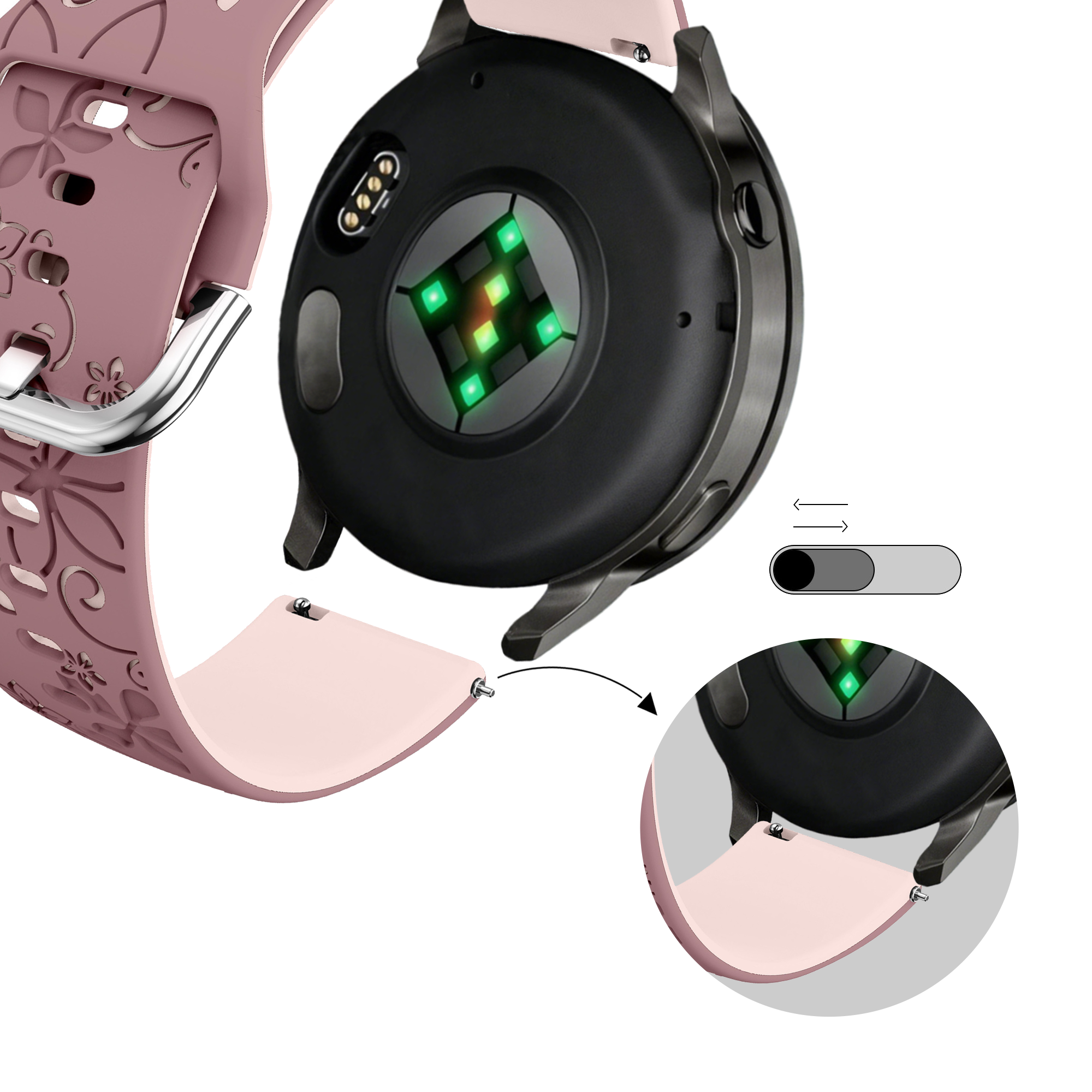 Bandz Garmin Forerunner 245 Silicone Strap 'Flowers' (Smoke Purple/Light Pink)