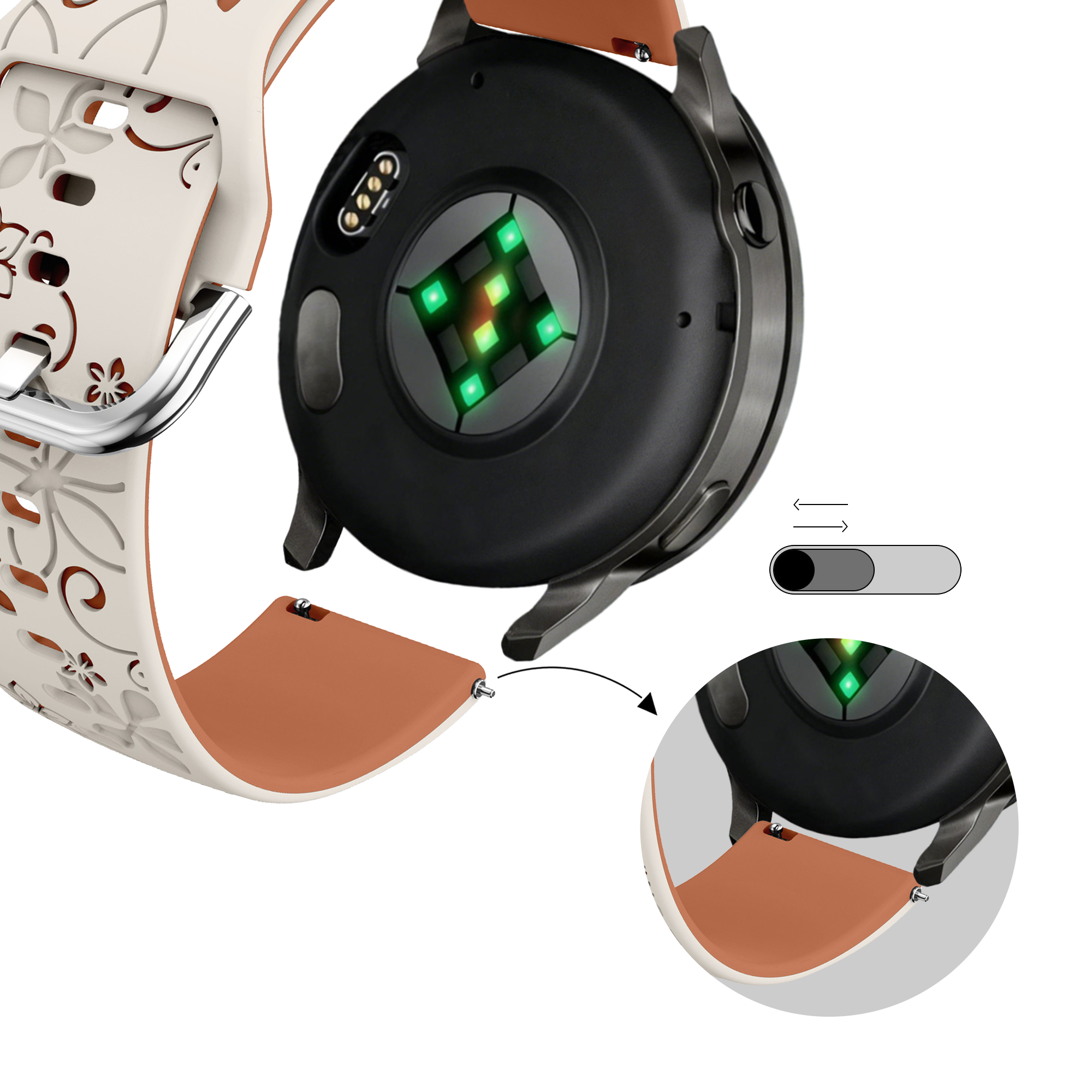 Bandz Garmin Venu SQ siliconen band 'Flowers' (sterrenlicht/bruin)