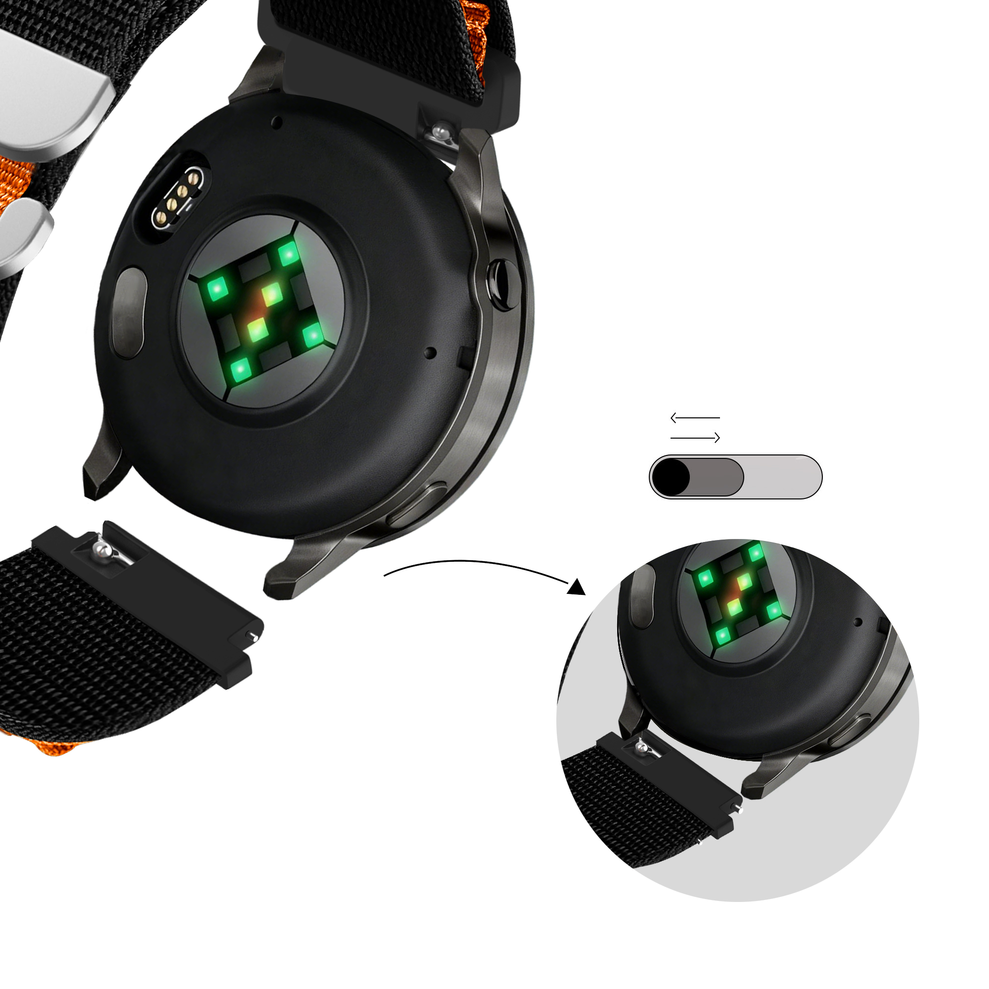 Bandz Garmin Venu 2 Alpine nylon band (zwart/oranje)