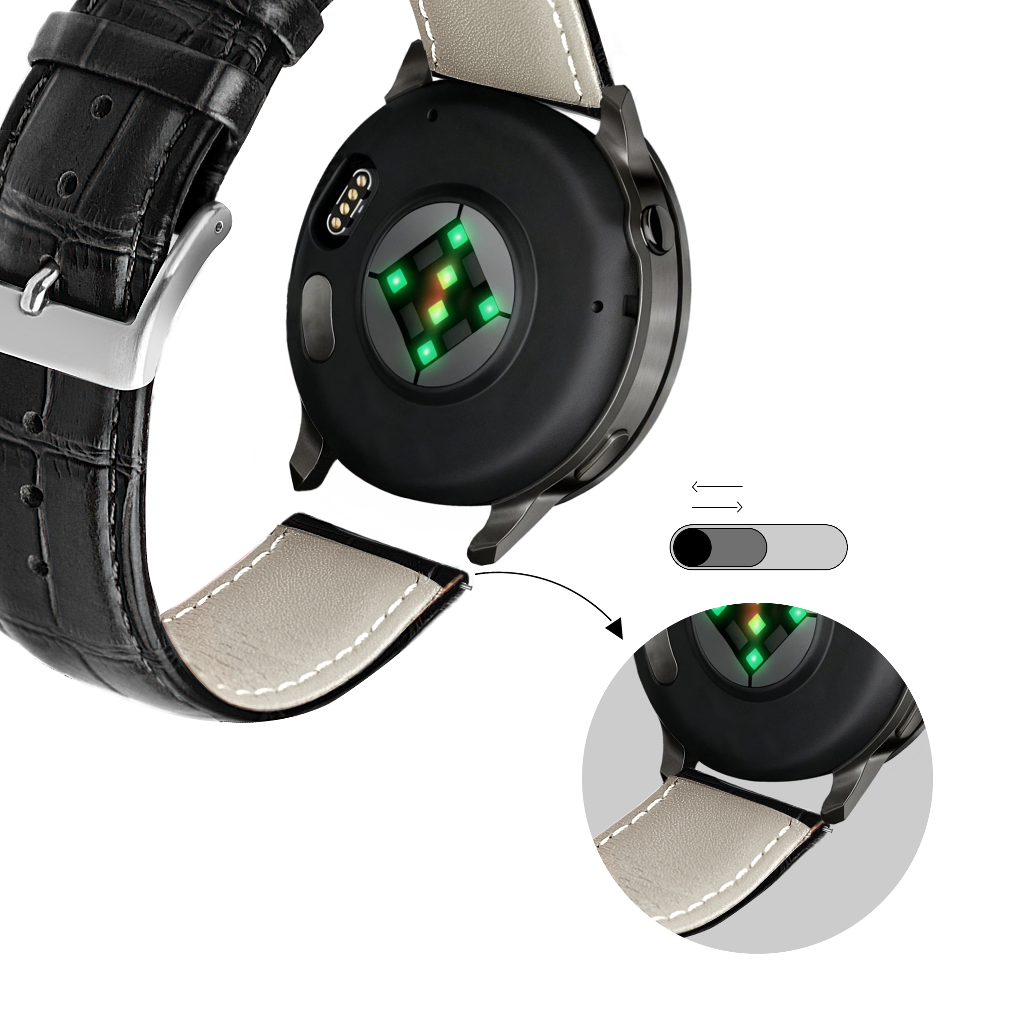 Bandz Garmin Approach S42 Leather Strap Crocodile Grain (Black)