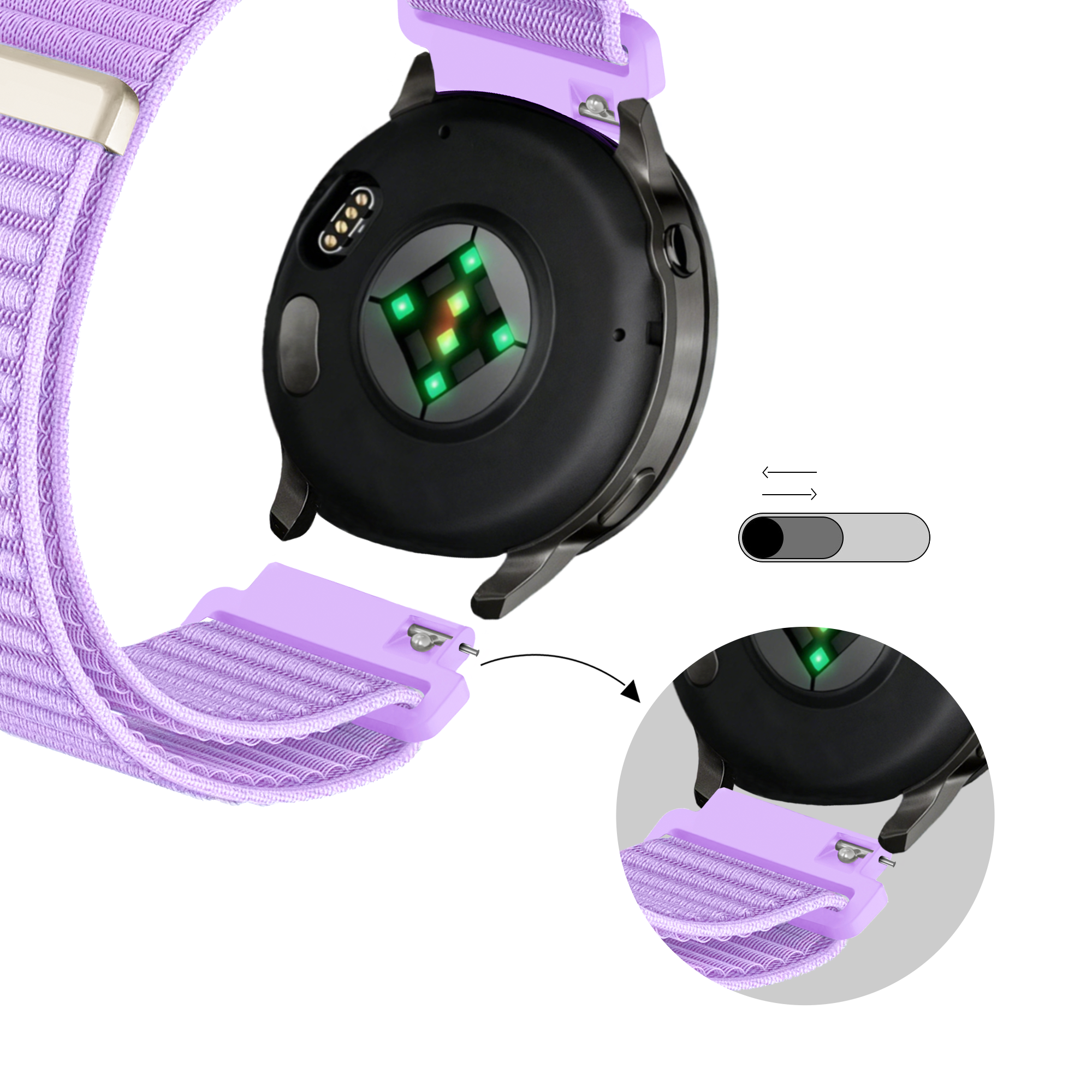 Bandz Garmin Vivomove 3 nylon band 'Wave' (lichtpaars)