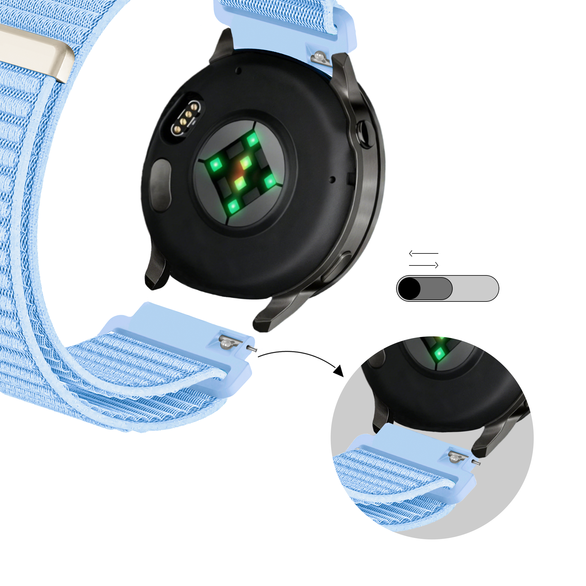 Bandz Garmin Vivomove 3 nylon band 'Wave' (lichtblauw)