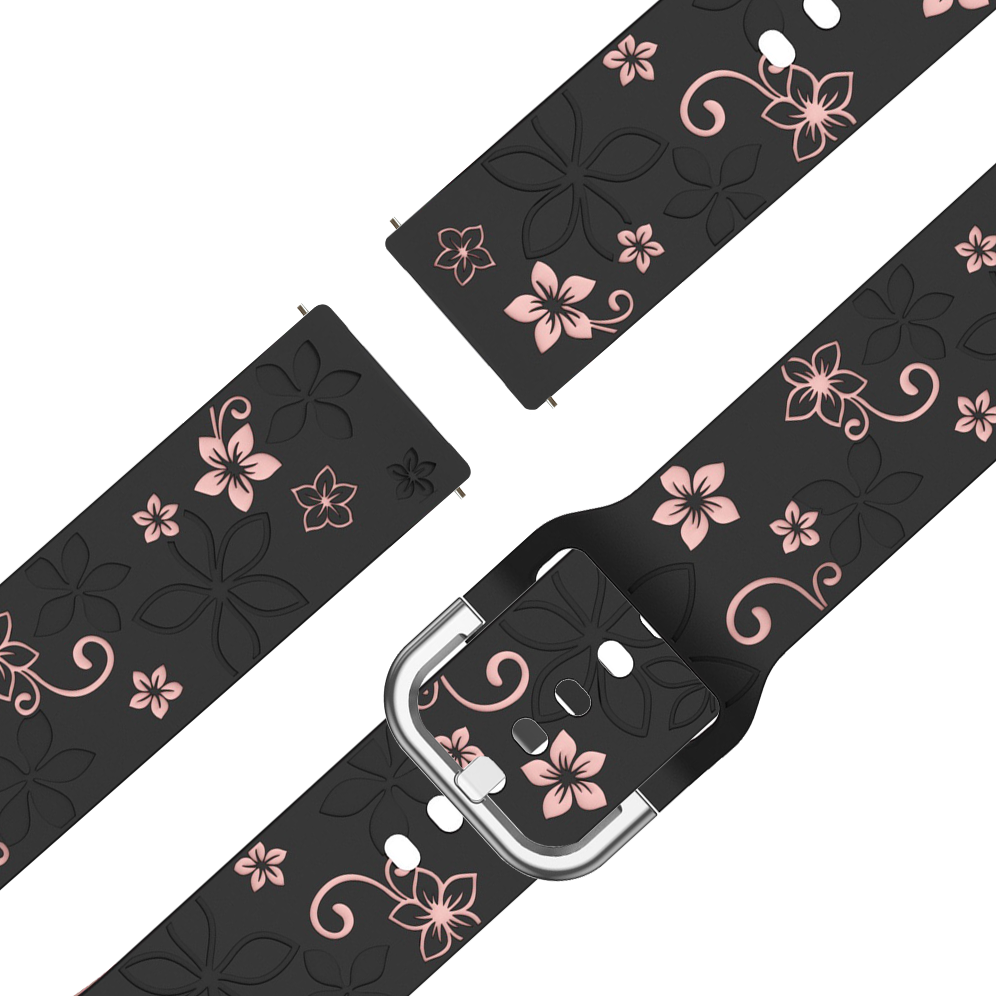 Bandz Garmin Vivoactive 6 siliconen band 'Flowers' (zwart/lichtroze)