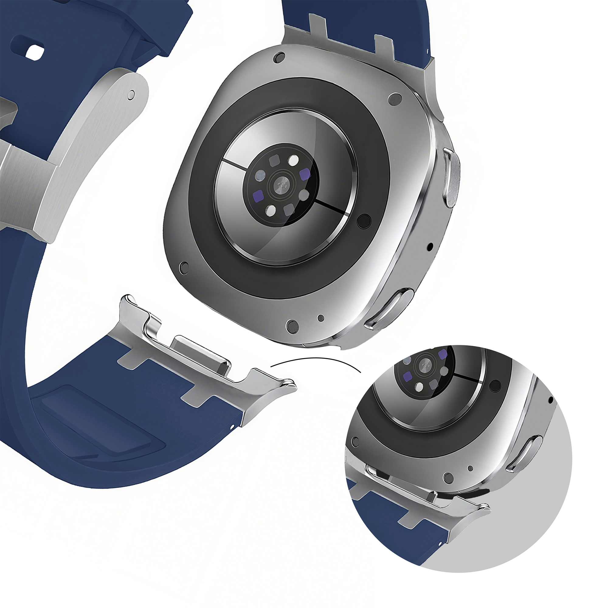 Bandz Samsung Galaxy Watch 8 - 44mm siliconen band 'Luxe Liquid' (donkerblauw)