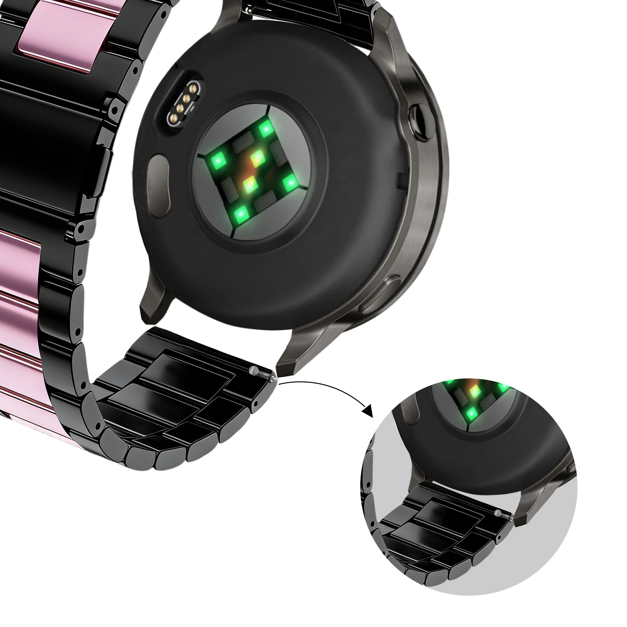 Bandz Garmin Venu SQ Steel Strap 'Classic' (Black/Pink)