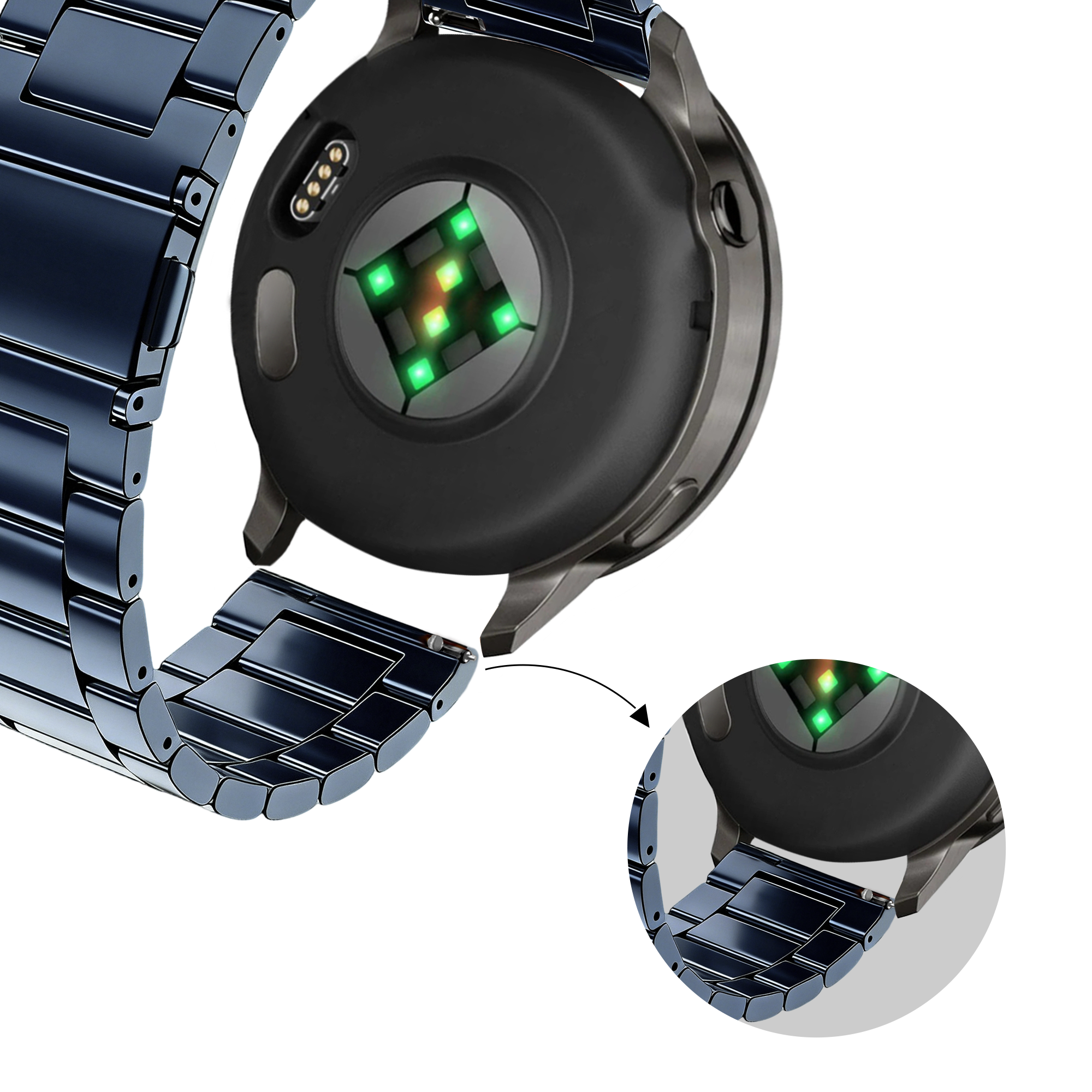 Bandz Garmin Vivomove 3 stalen band 'Classic' (blauw)