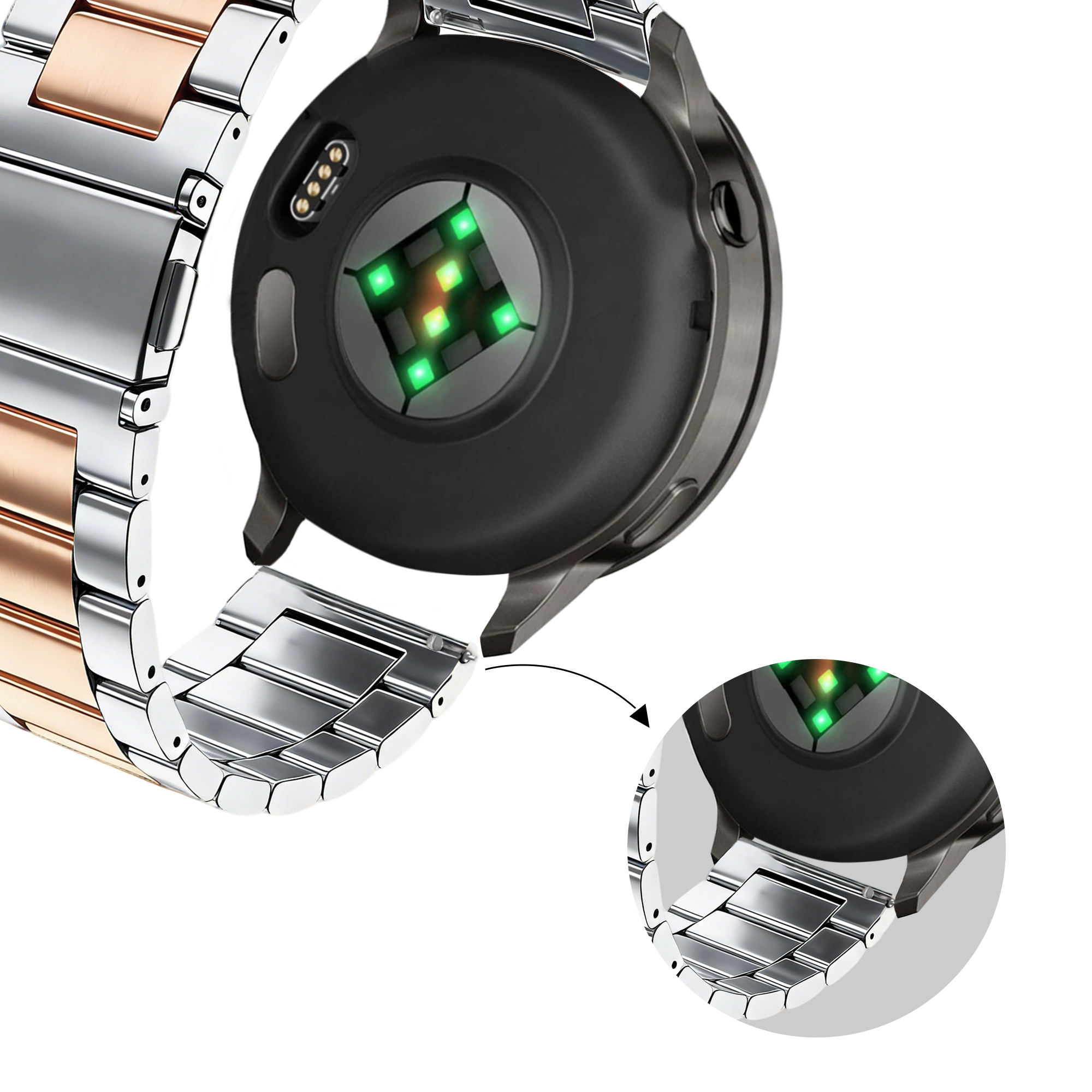 Bandz Garmin Venu 3s stalen band 'Classic' (zilver/roségoud)