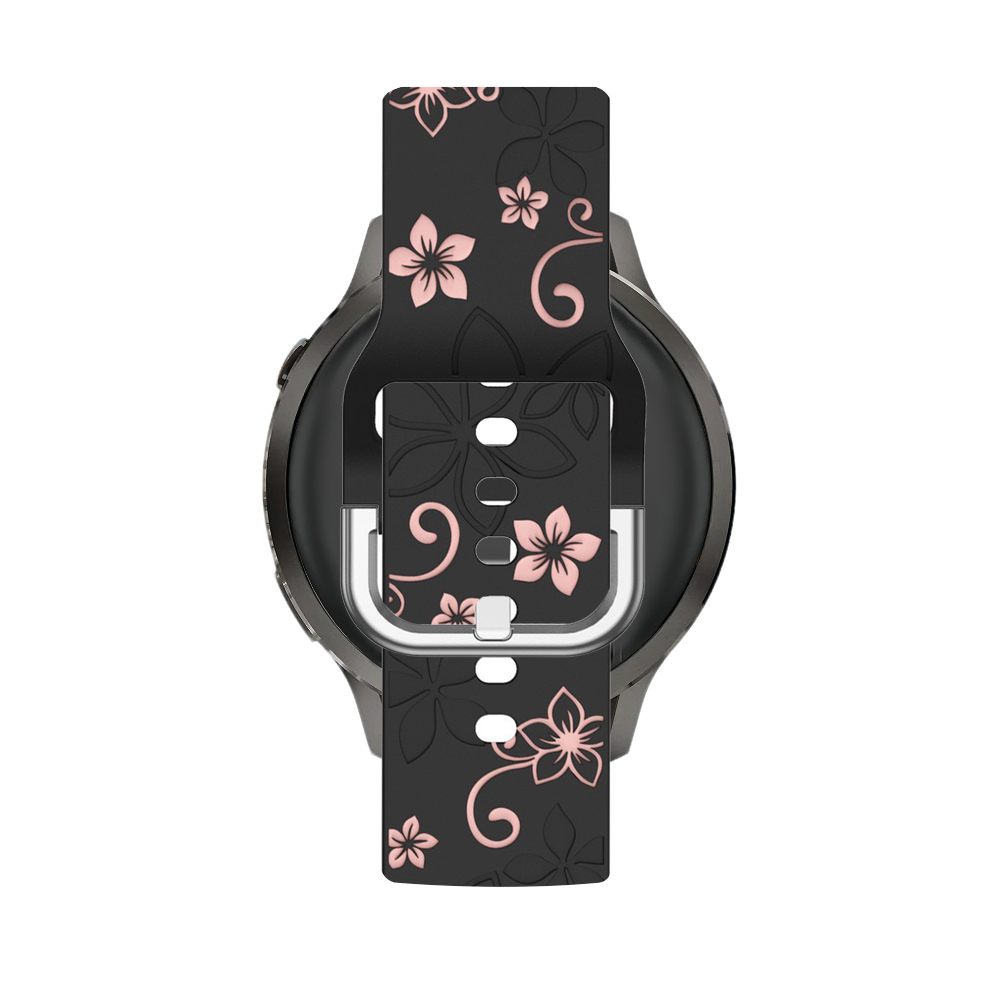 Bandz Garmin Vivoactive 6 siliconen band 'Flowers' (zwart/lichtroze)
