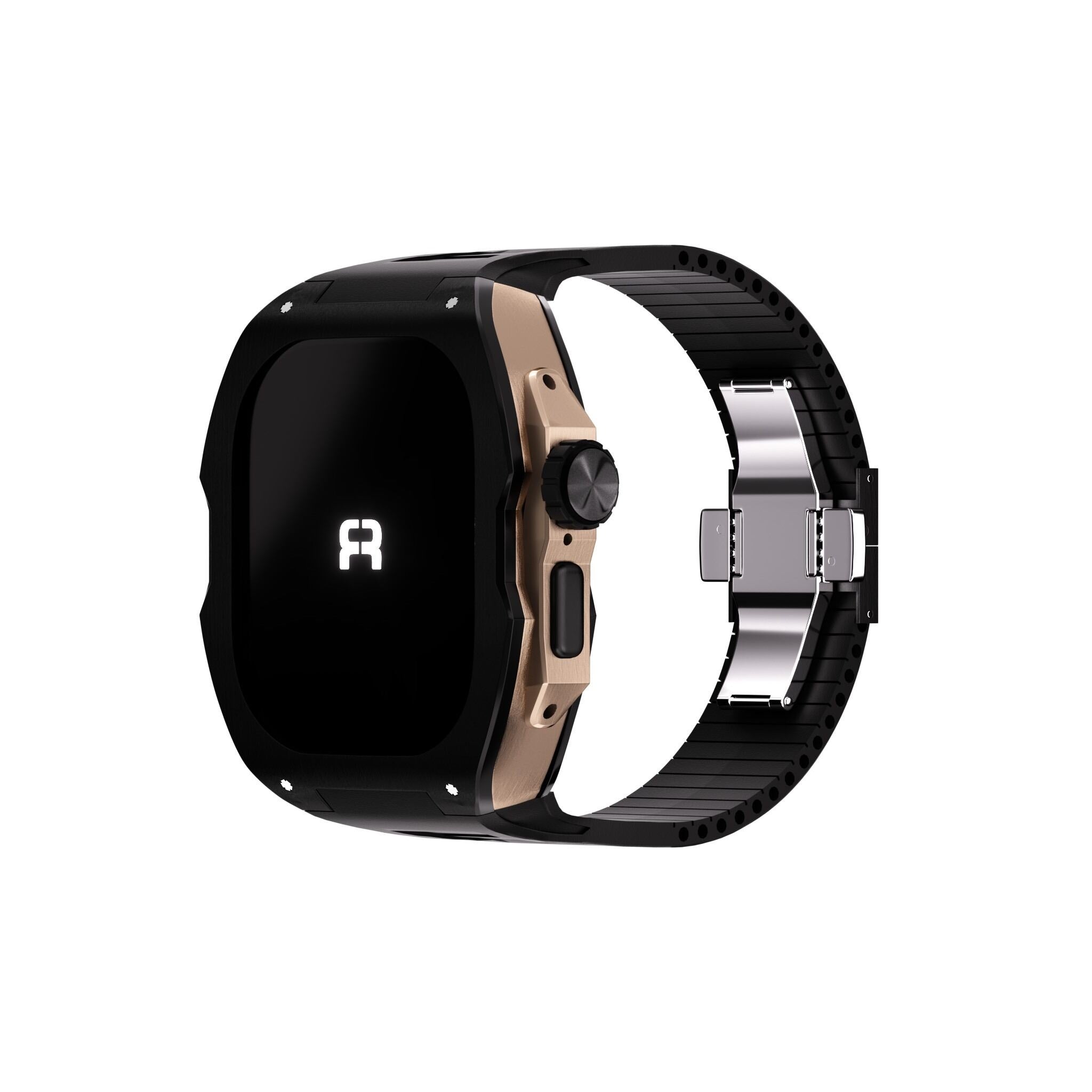 Reqior Apple Watch Ultra case met rubberen band (zwart/roségoud)