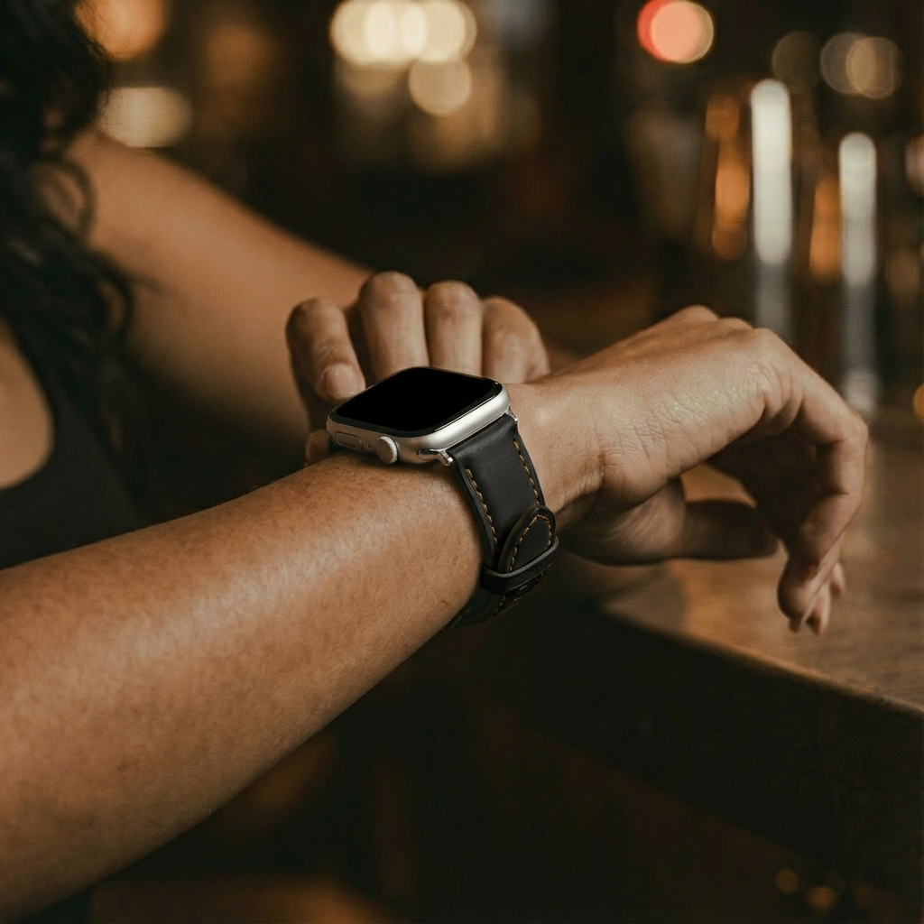 Apple Watch slimfit leren band (zwart)