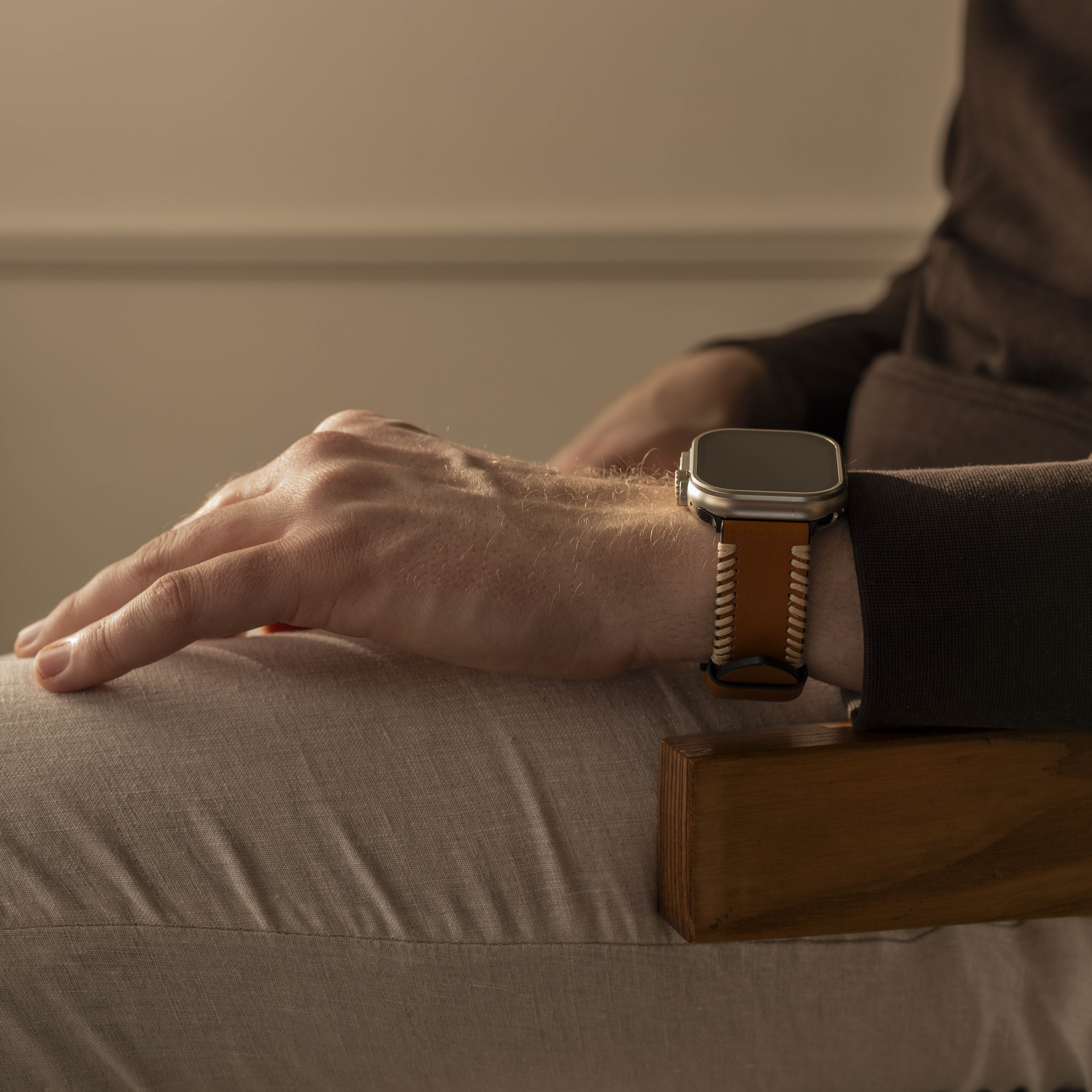 Apple Watch Stitched leren band (bruin)